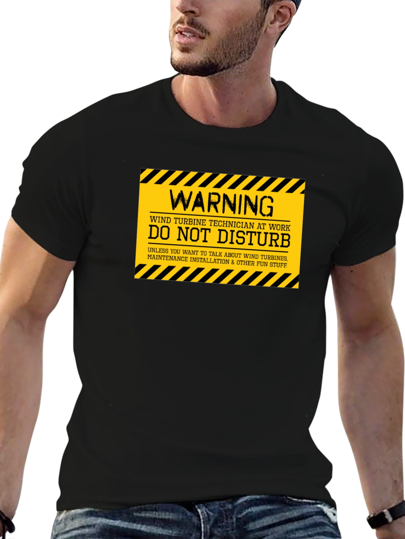Black Wind Turbine Technician Warning T-Shirt view 6