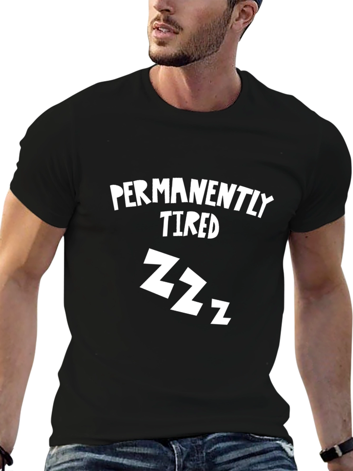 Black Permanently Tired Funny Graphic Tee view 6