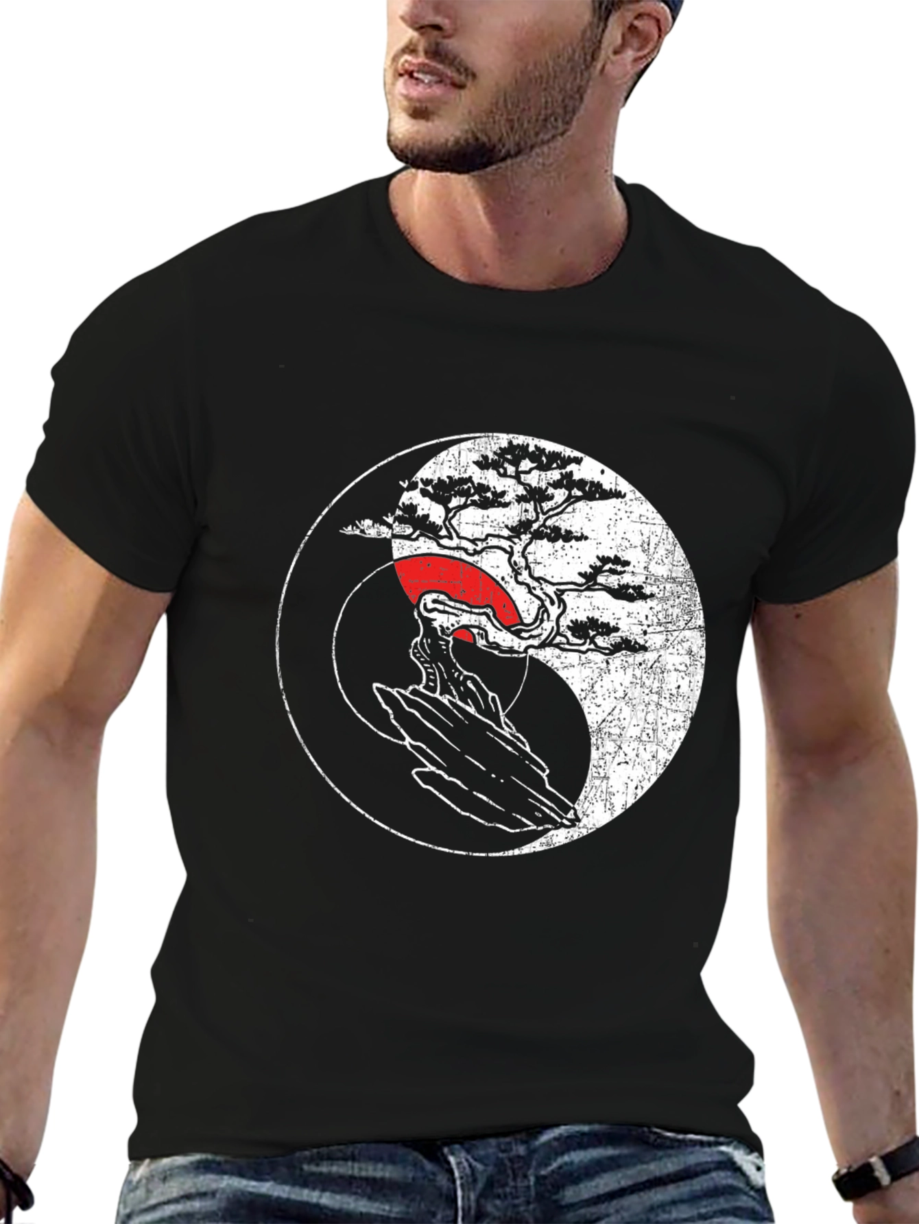 Black Yin Yang Bonsai Tree Graphic Tee - Unisex view 6