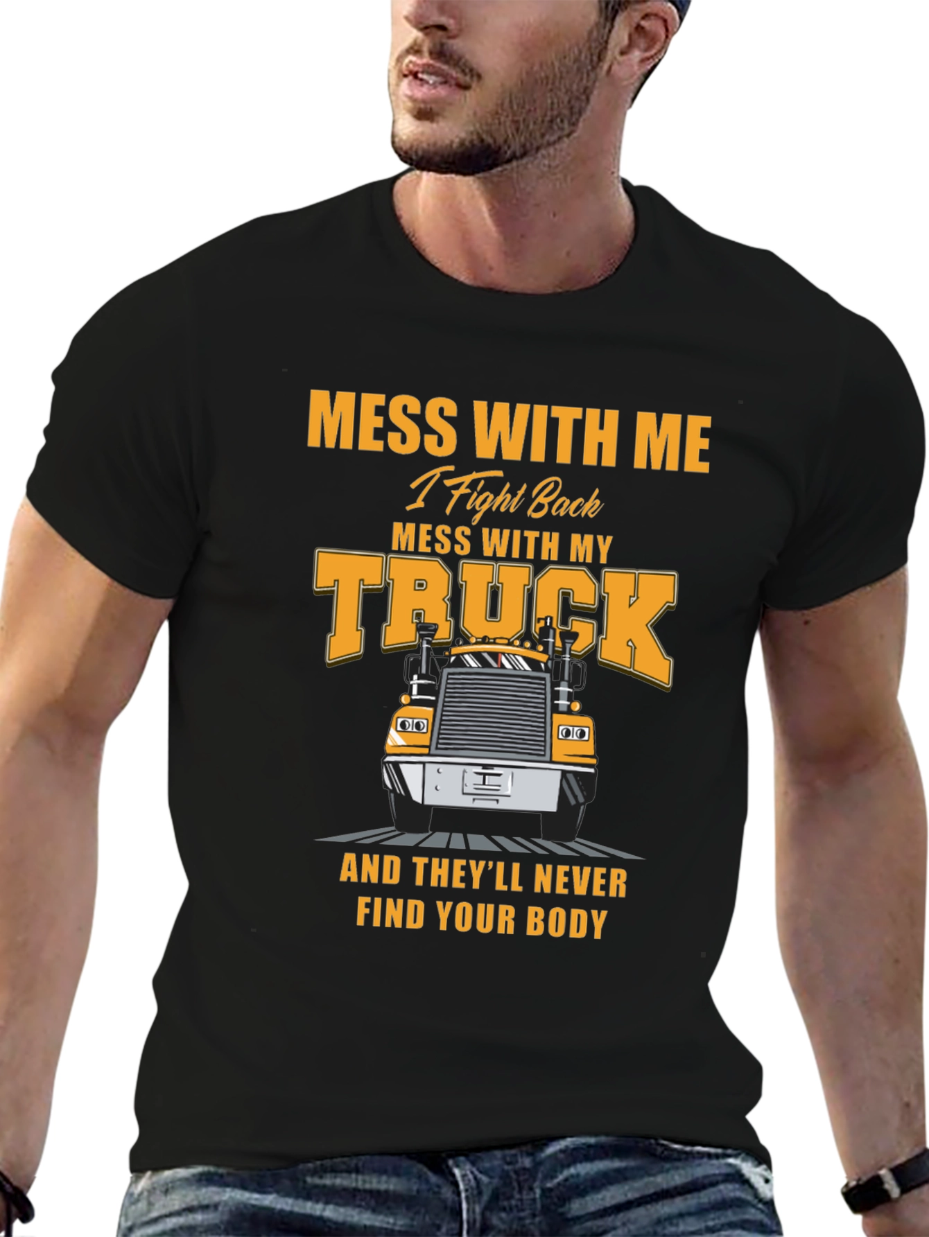 Black Trucker T-Shirt: Mess With My Truck view 6
