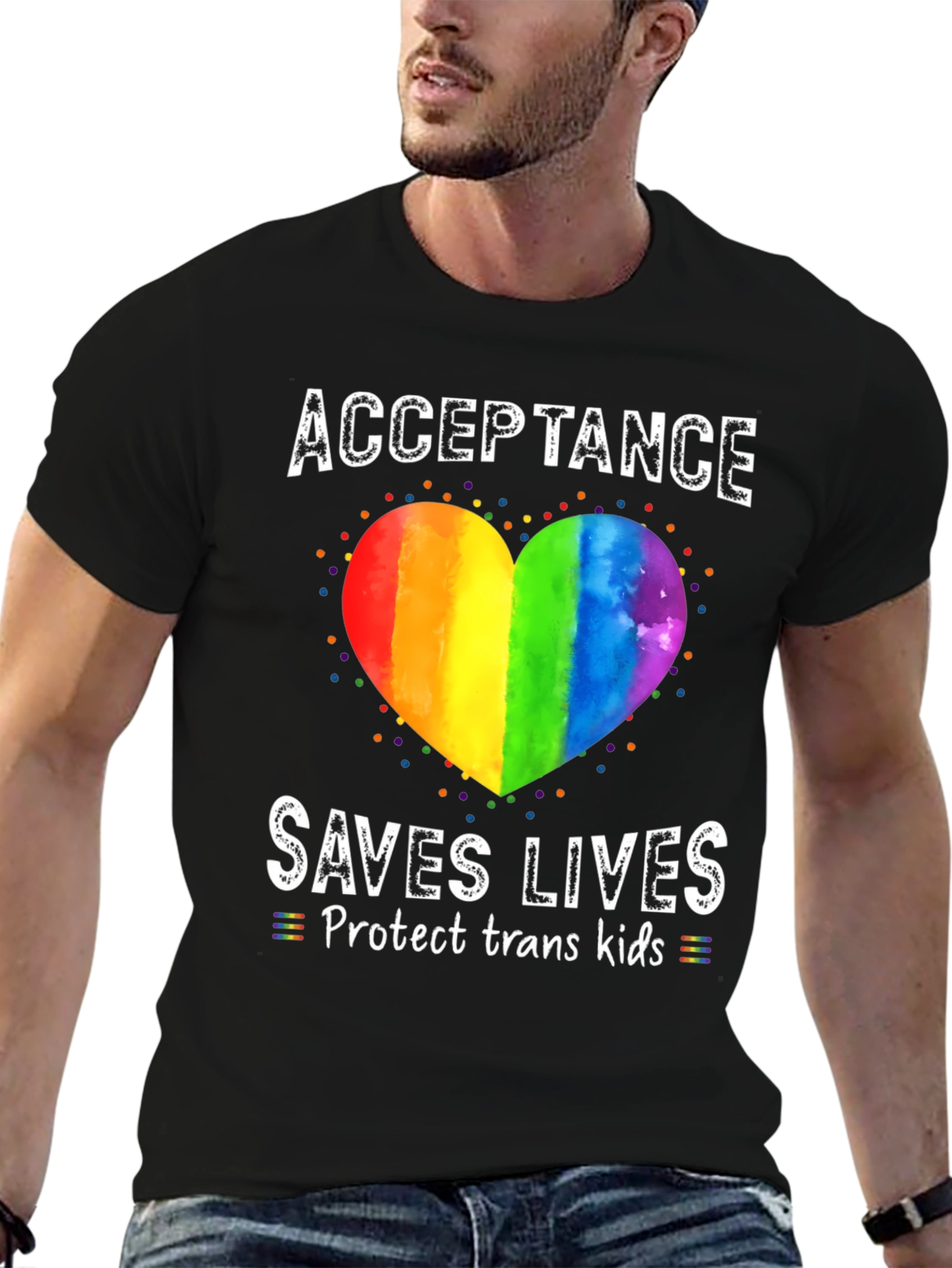 Black Acceptance Saves Lives Rainbow Heart T-Shirt view 6