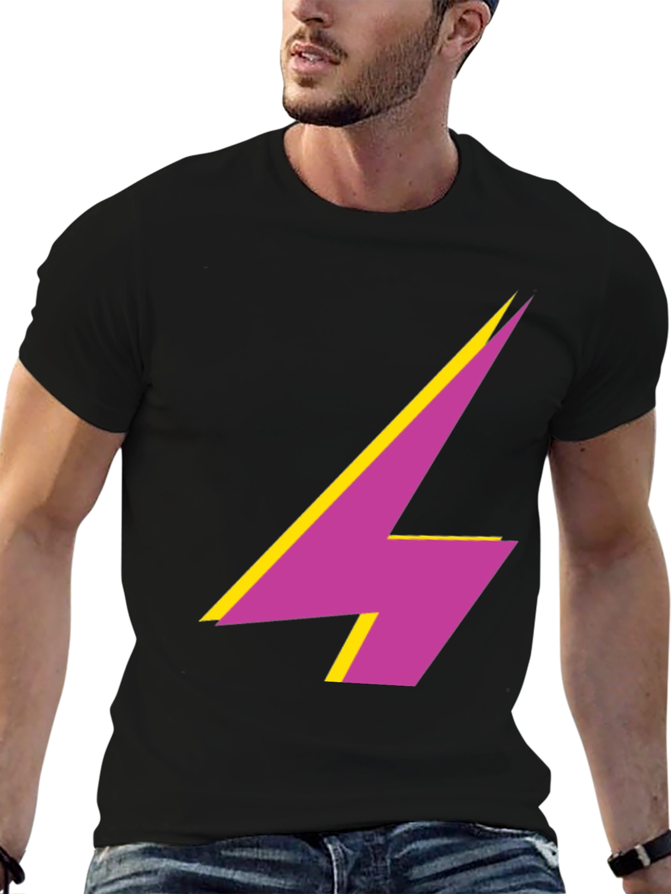 Black Bold Lightning Bolt Graphic Tee - Modern Style view 6