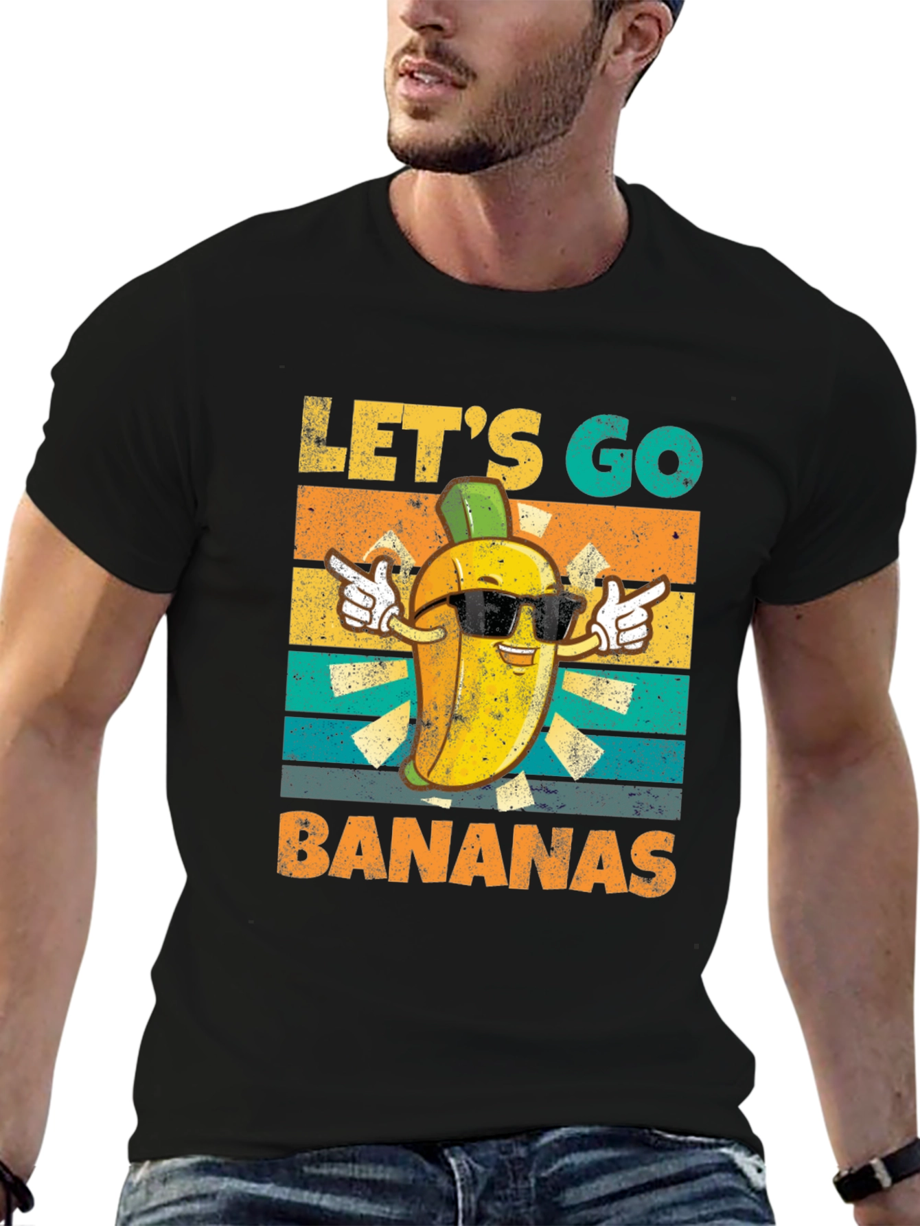 Black Let's Go Bananas T-Shirt, Funny Fruit Design view 6