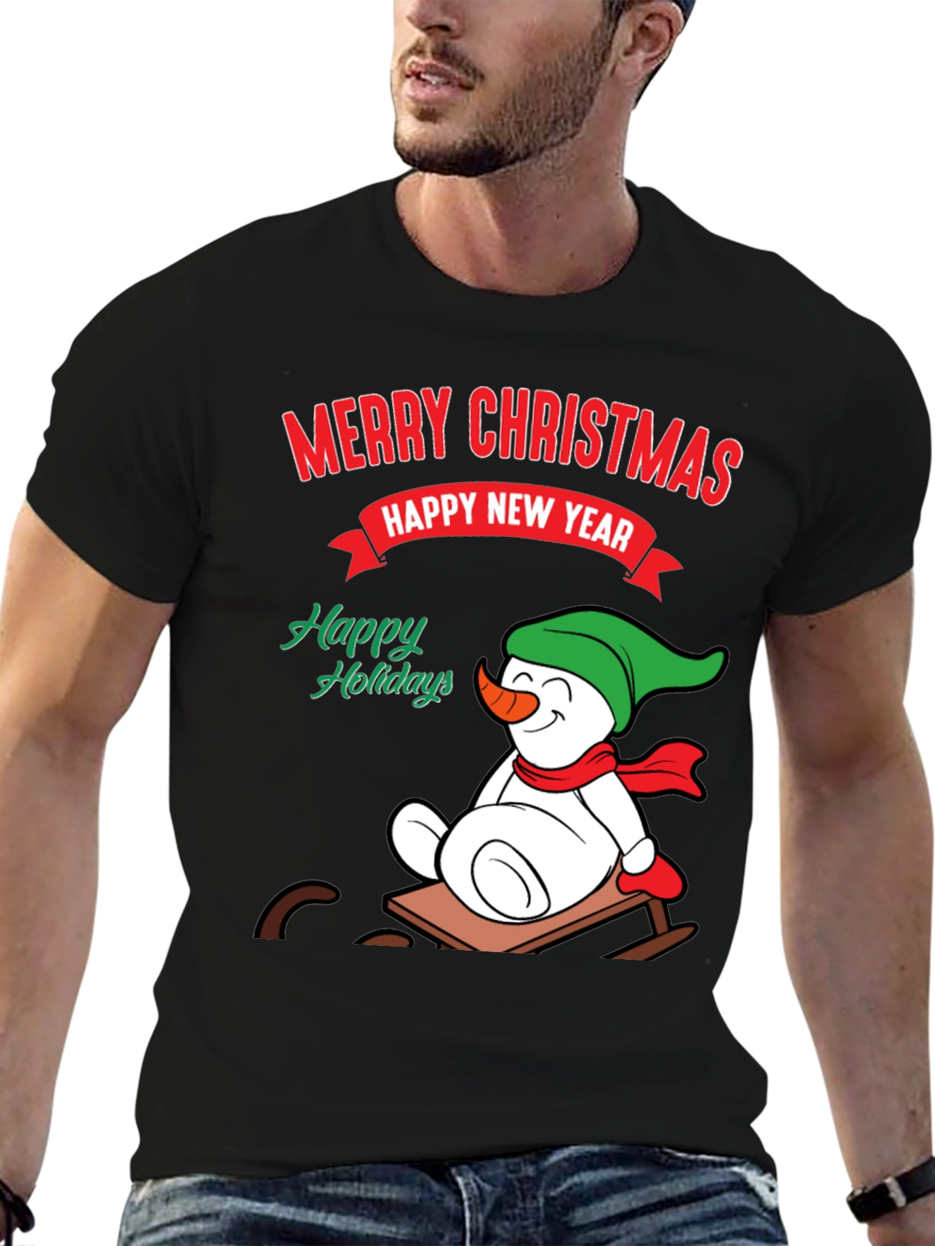 Black Festive Holiday T-Shirt: Merry Christmas & Happy New Year view 6