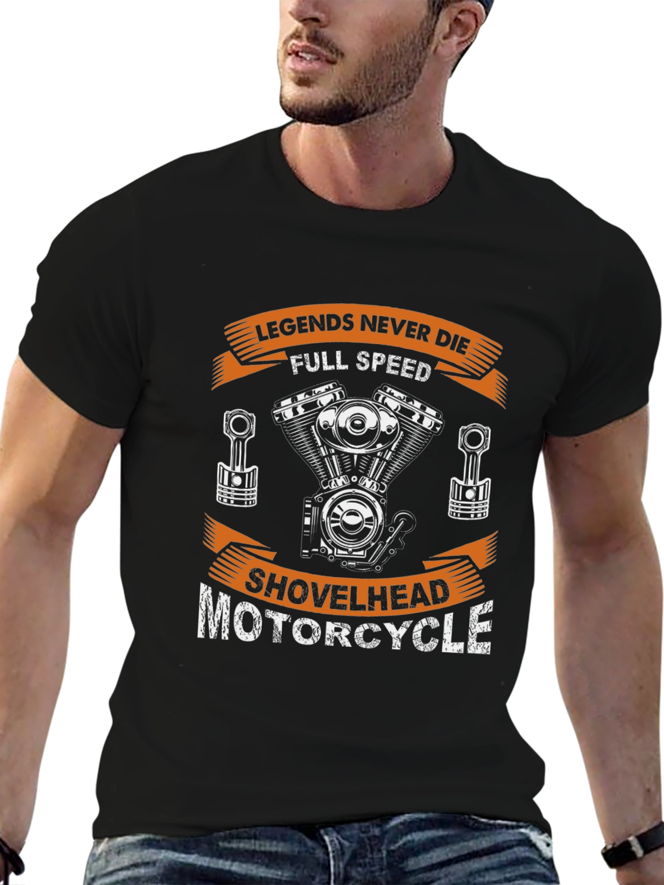 Black Legends Never Die Motorcycle Shovelhead T-Shirt view 6