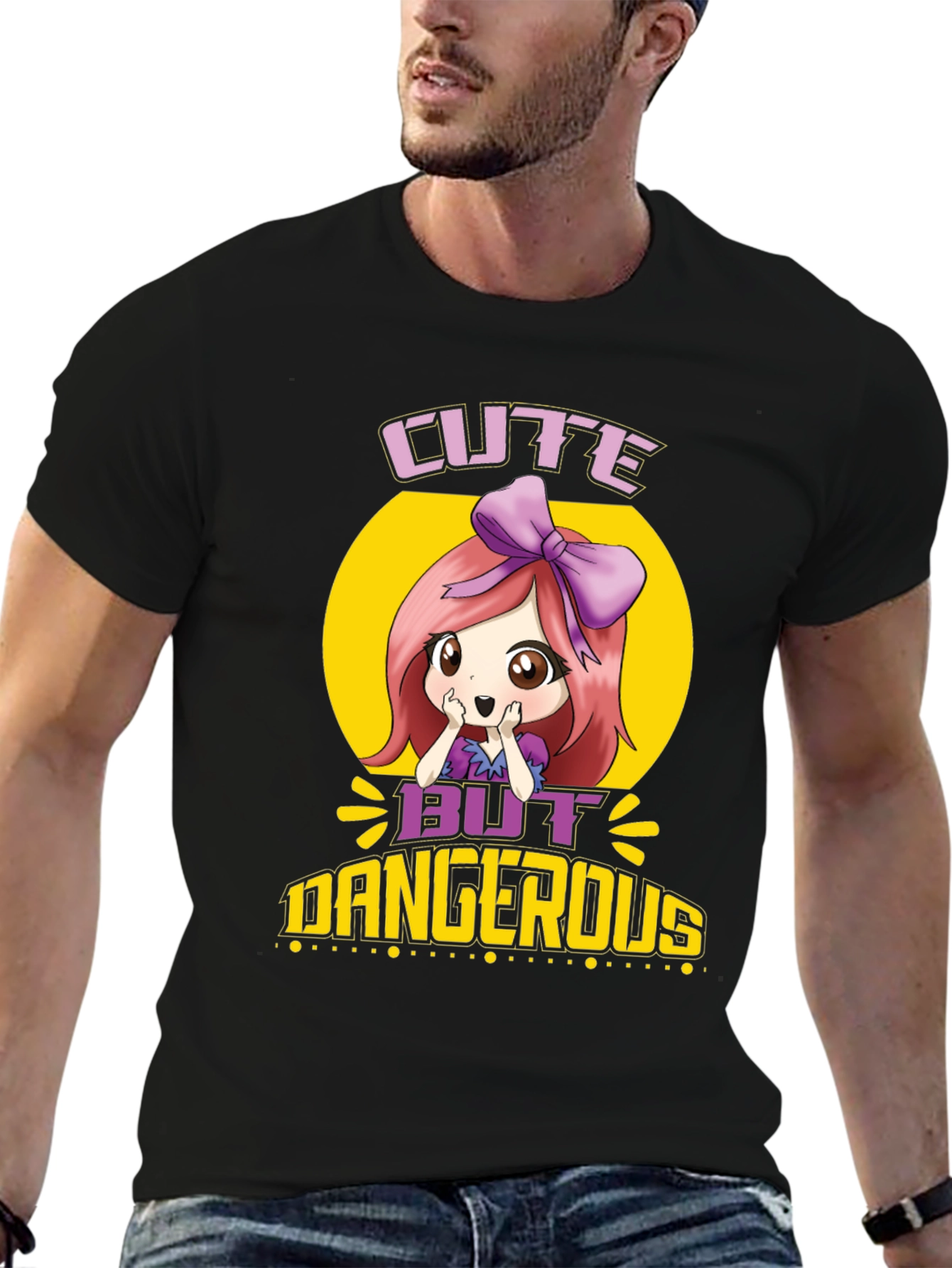 Black Cute But Dangerous Anime T-Shirt view 6