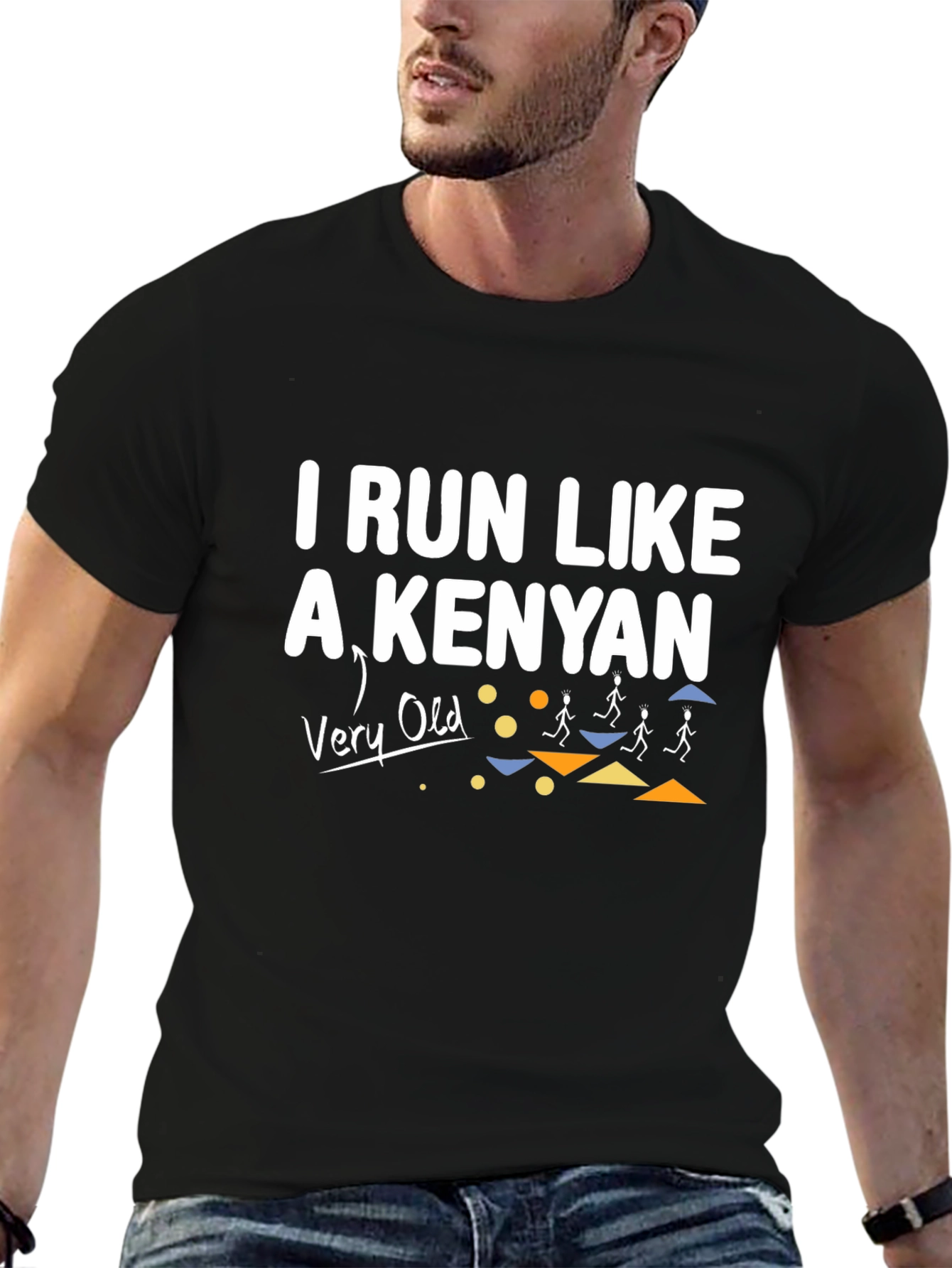 Black Funny Running T-Shirt - "I Run Like A Kenyan (Very Old)" view 6