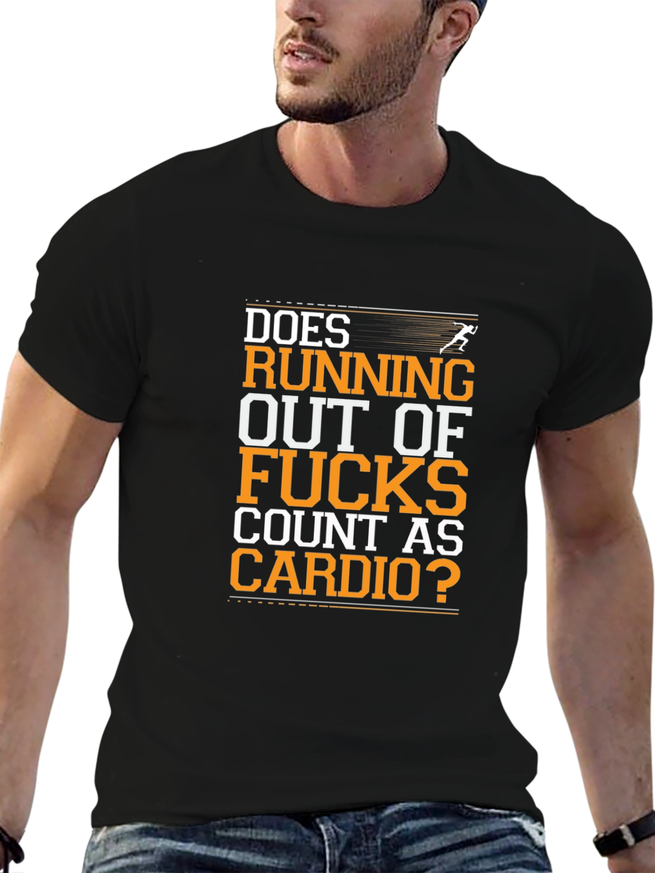 Black Funny Cardio Workout T-Shirt - Running Out Of F*cks view 6