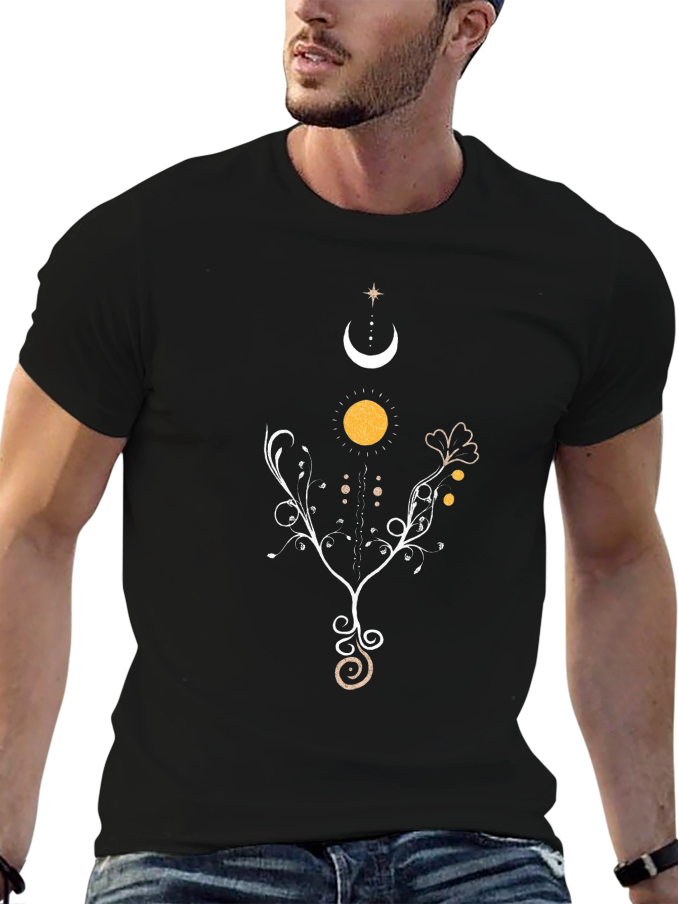 Black Celestial Tree Graphic Tee - Black Cotton Comfort view 6