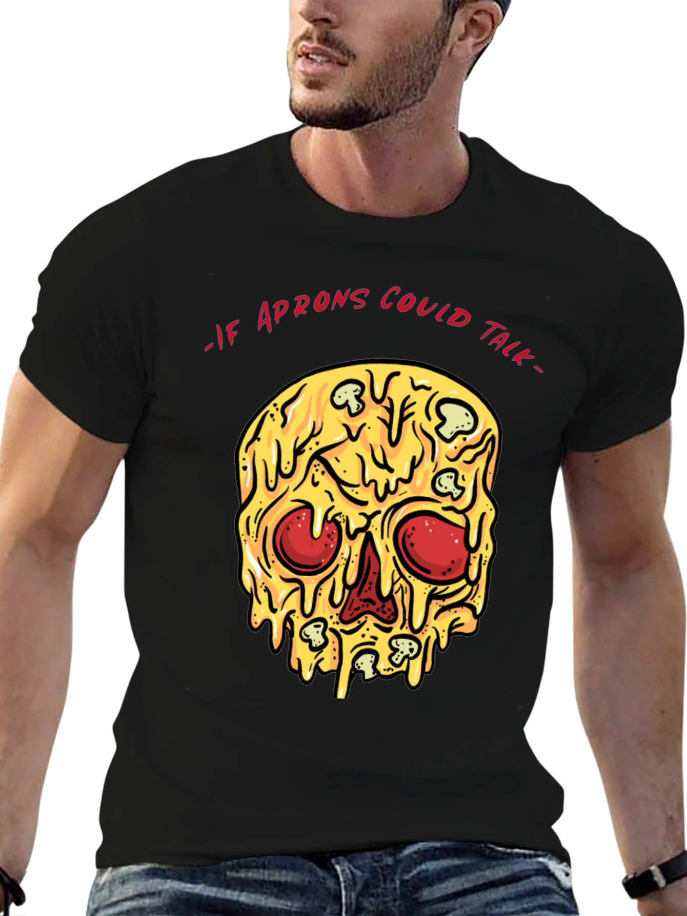 Black Pizza Skull T-Shirt - If Aprons Could Talk view 6