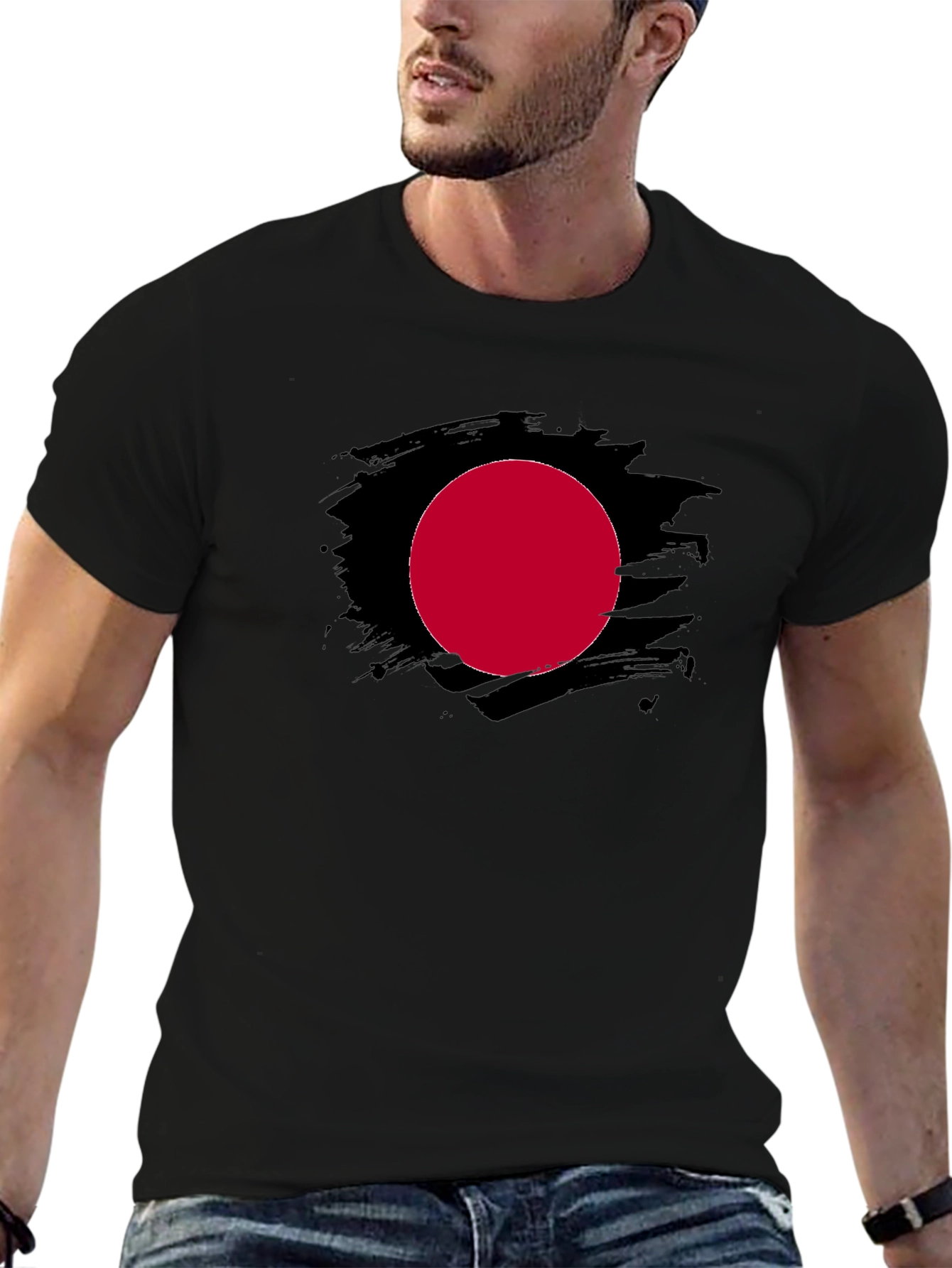 Black Black T-Shirt with Red Circle Design view 6