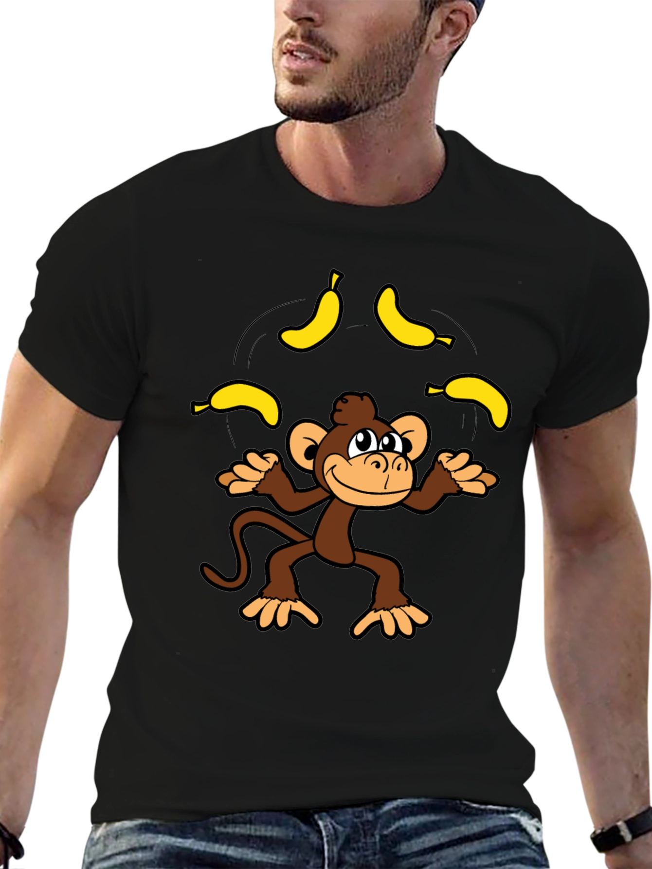 Black Monkey Juggling Bananas Graphic Tee - Black view 6