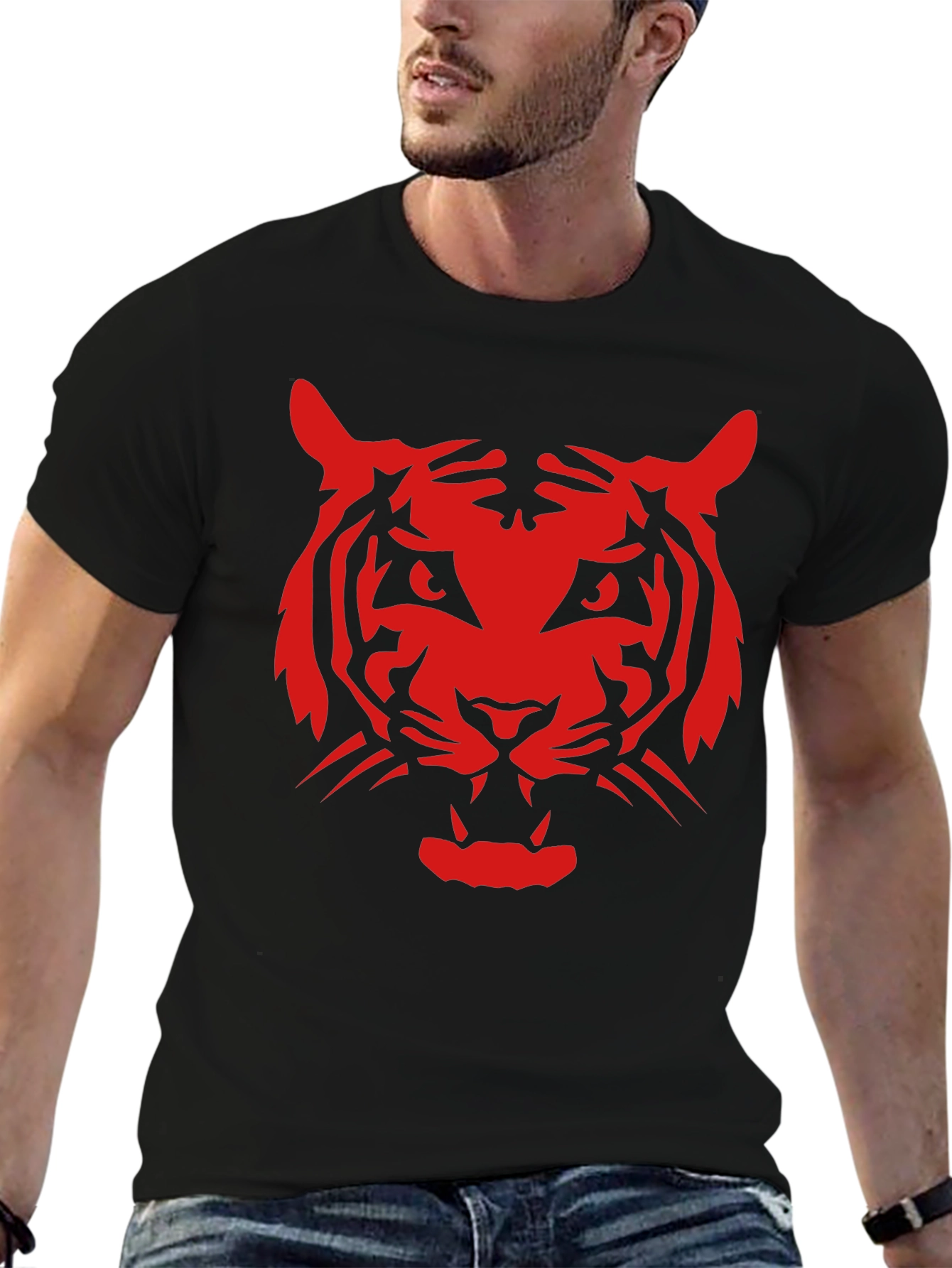 Black Bold Red Tiger Graphic Black T-Shirt view 6