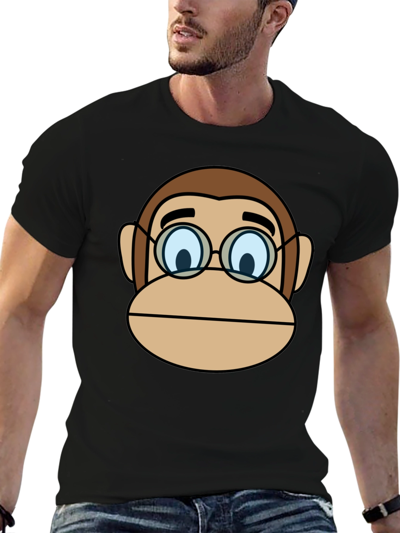 Black Funny Monkey Face T-Shirt with Glasses view 6