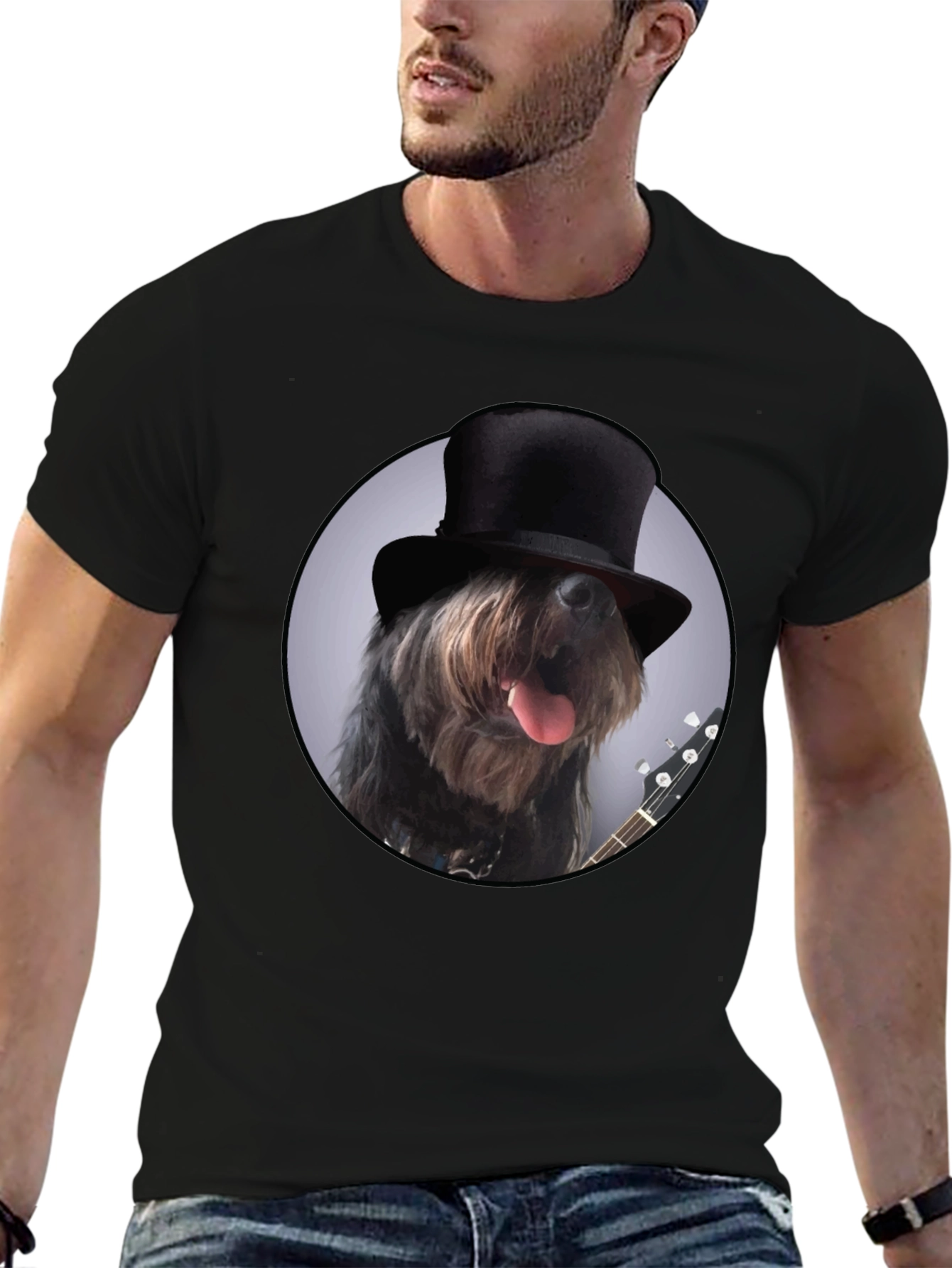 Black Dog in Top Hat Graphic T-Shirt view 6