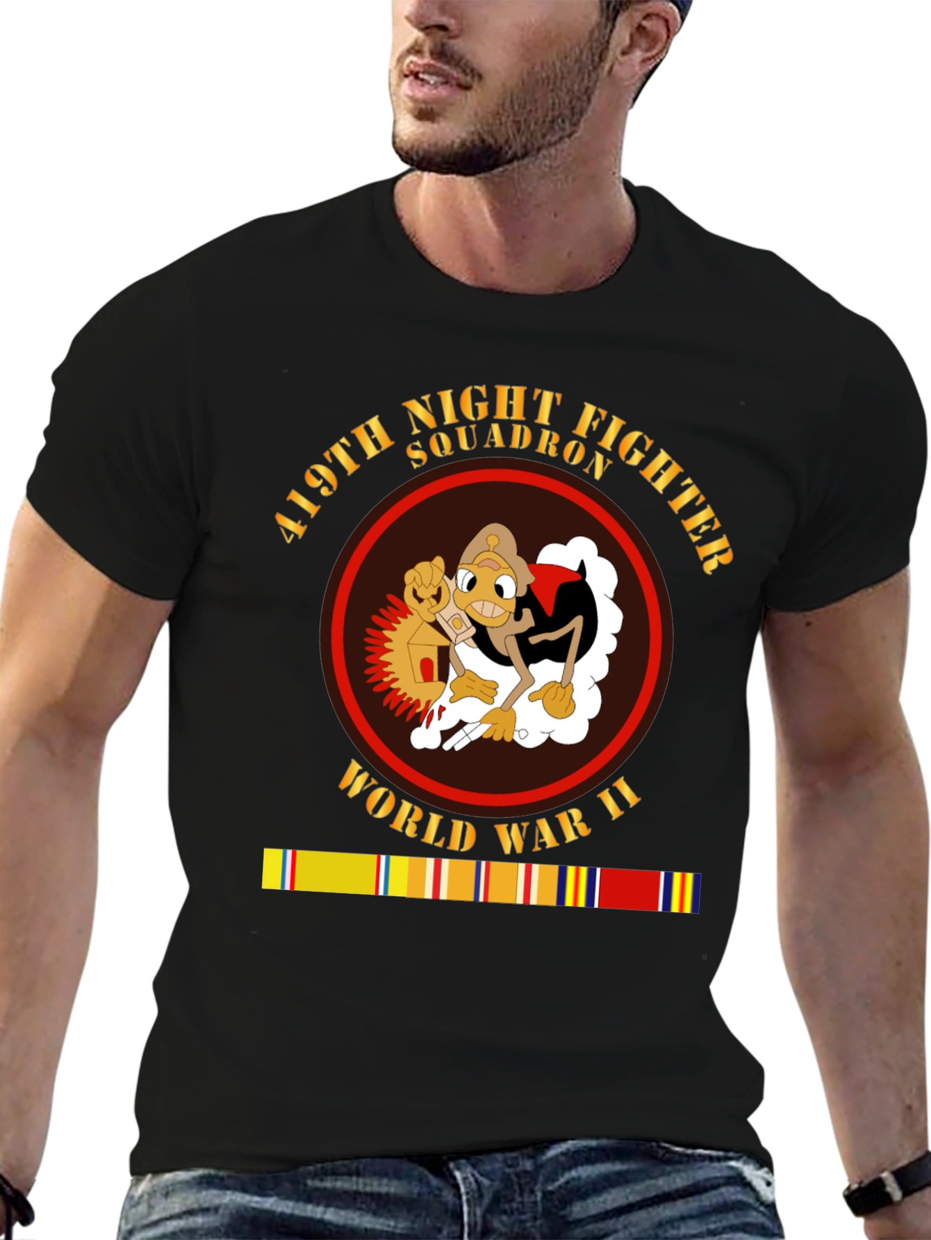 Black 419th Night Fighter Squadron WWII T-Shirt view 6