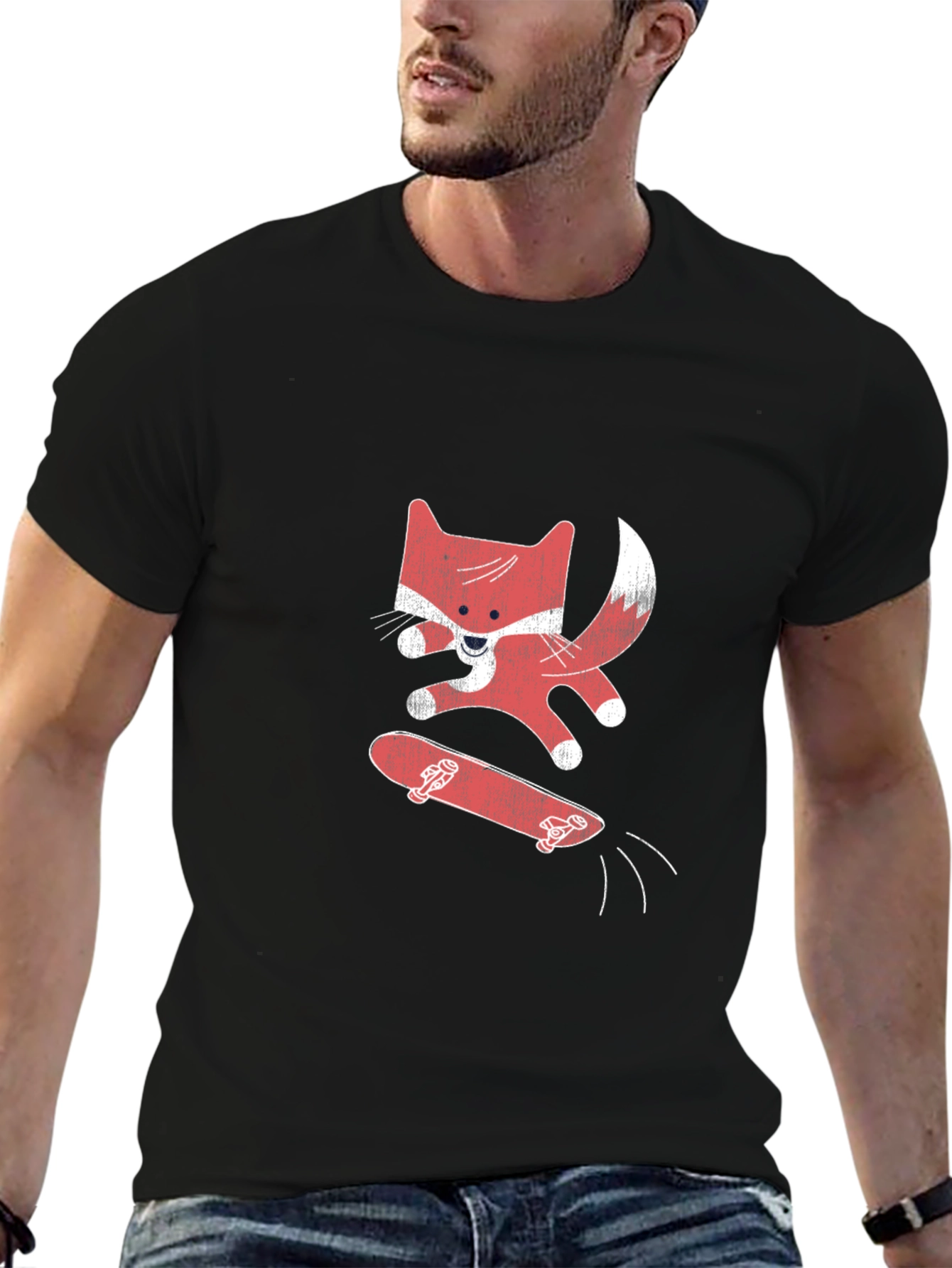 Black Skateboarding Fox Graphic Tee - Black Cotton Shirt view 6