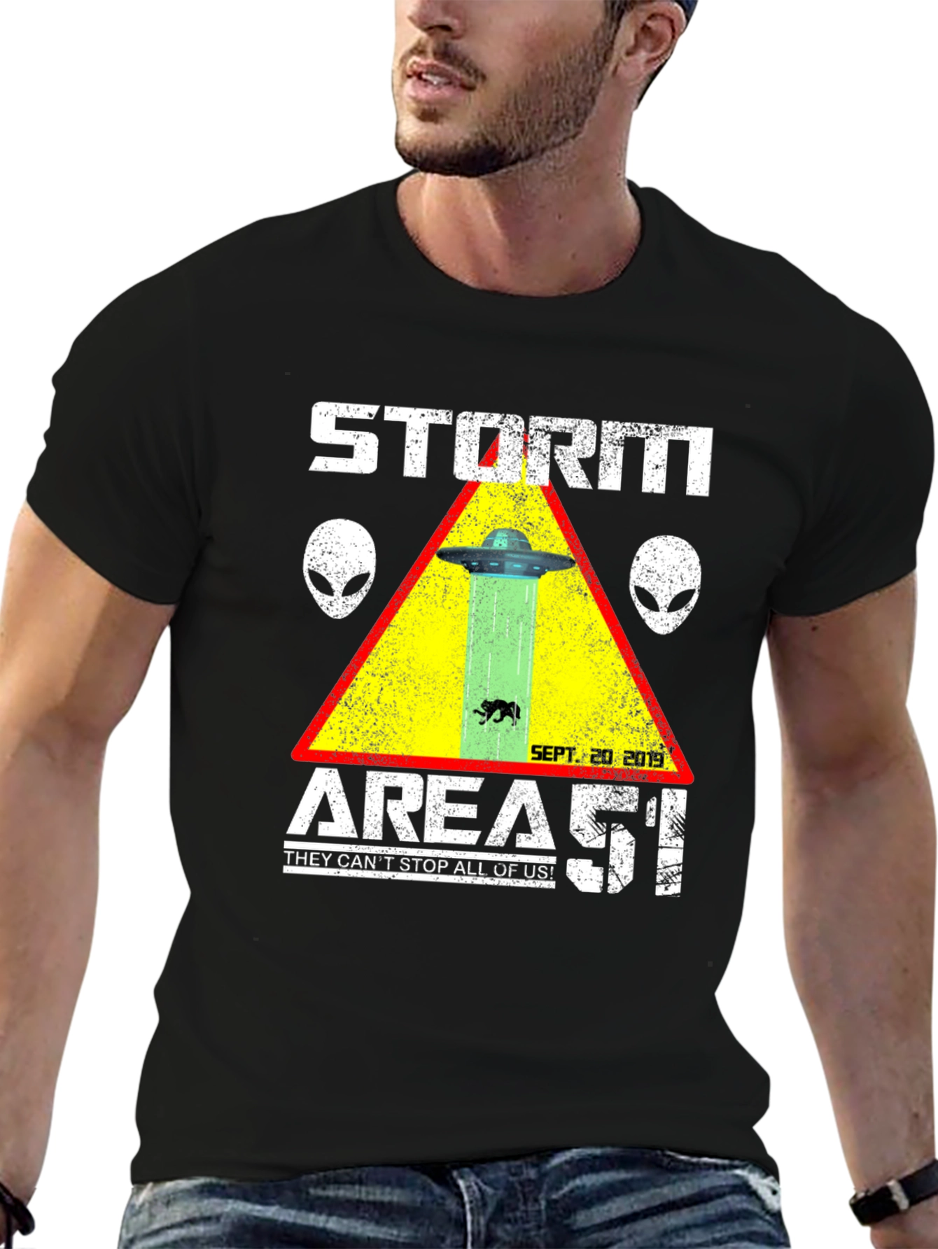 Black Storm Area 51 T-Shirt Alien UFO Graphic Tee view 6