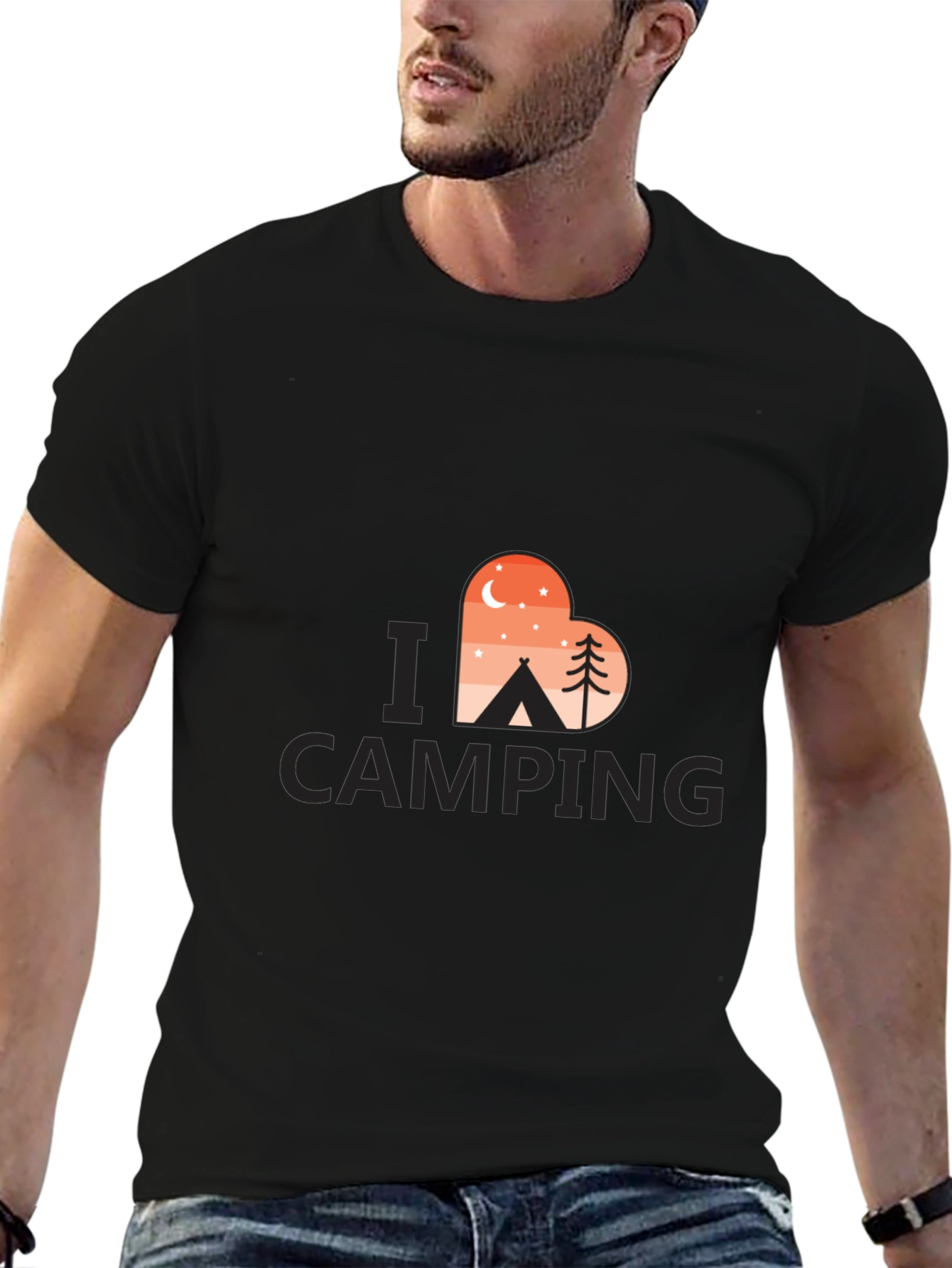 Black Camping Lover T-Shirt - Heart Design view 6