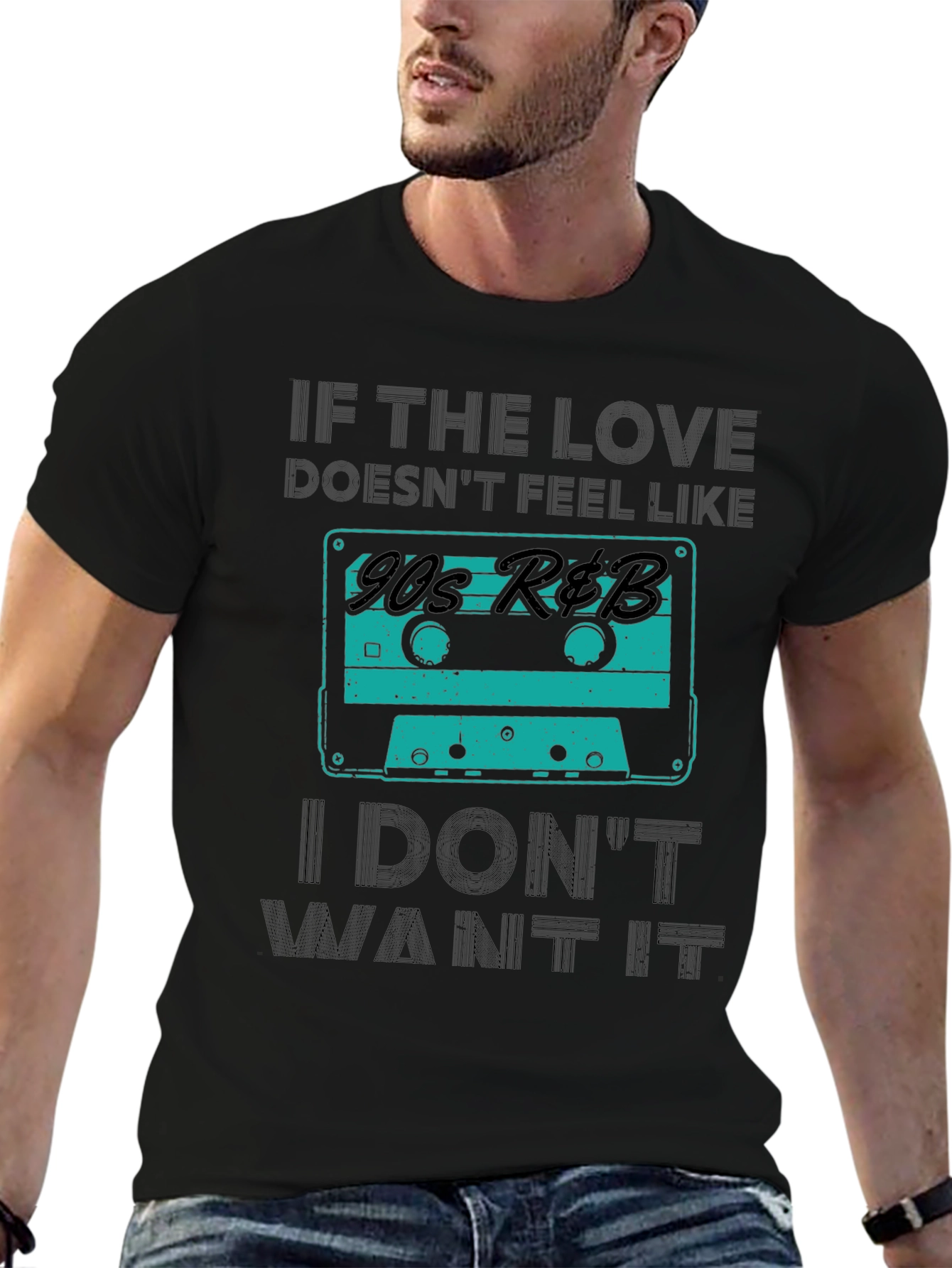 Black 90s R&B Cassette Tape Graphic Tee - Cool Retro Style view 6