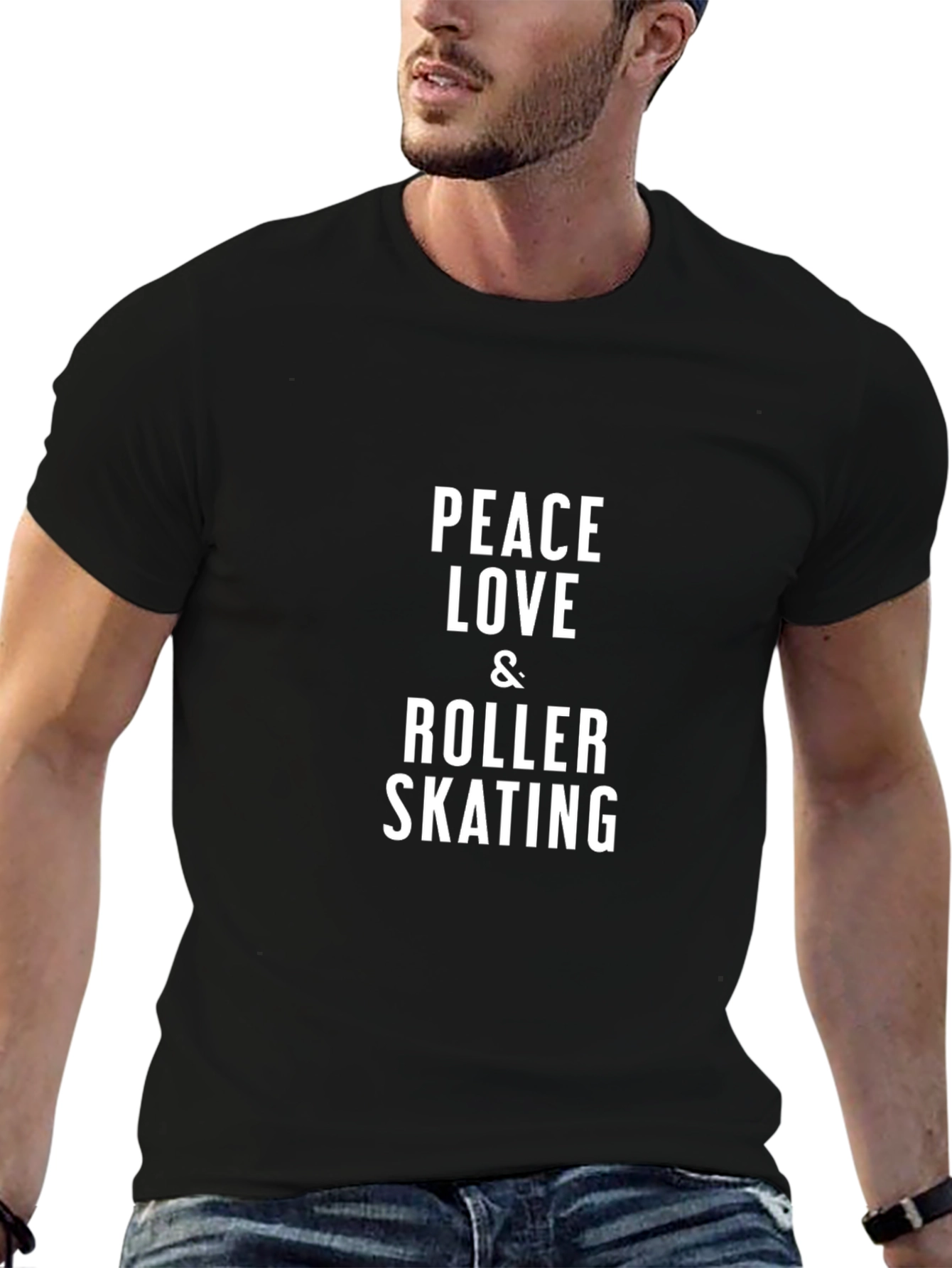 Black Peace Love & Roller Skating Black T-Shirt view 6