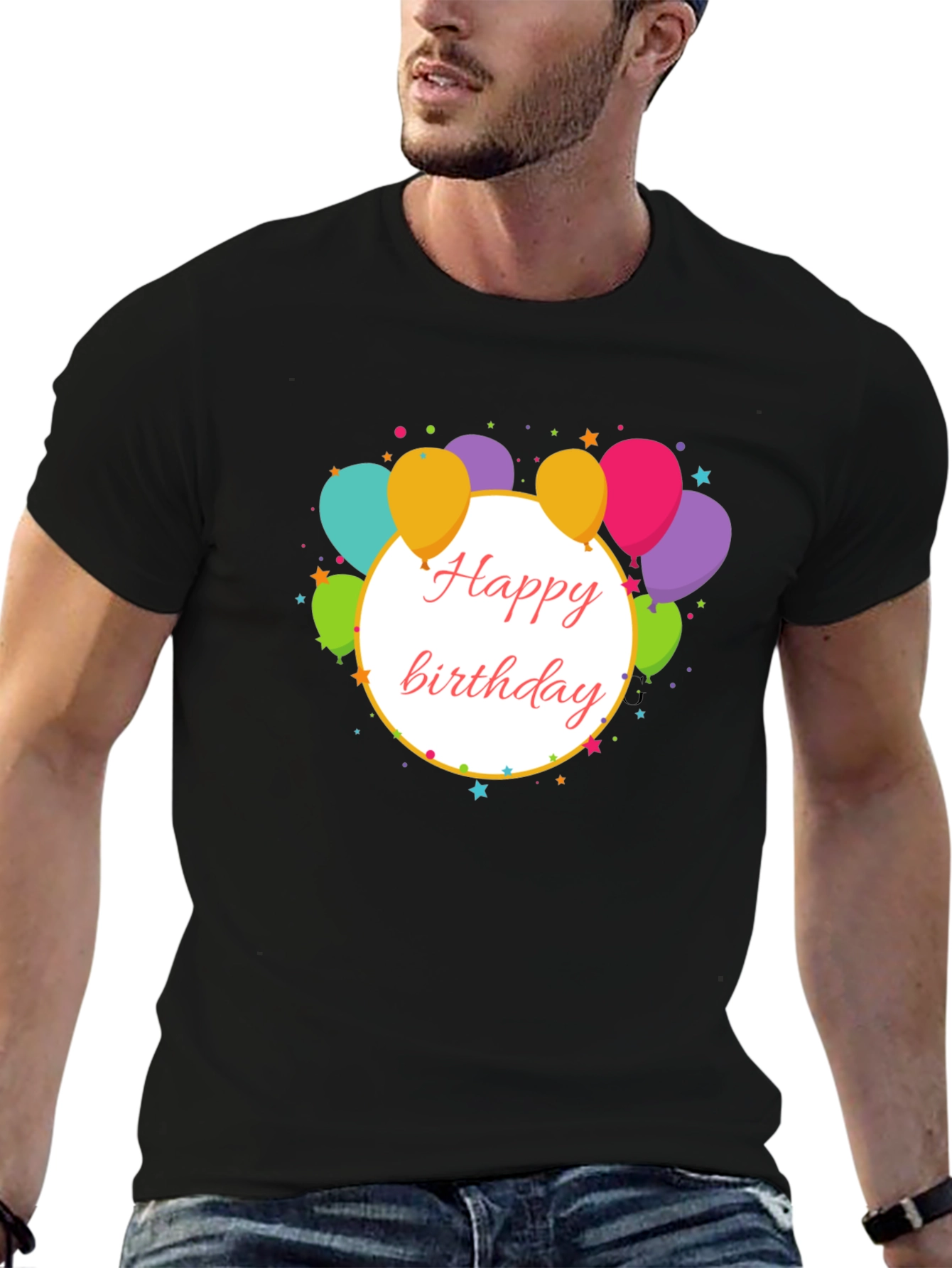 Black Happy Birthday Balloon Graphic Tee view 6