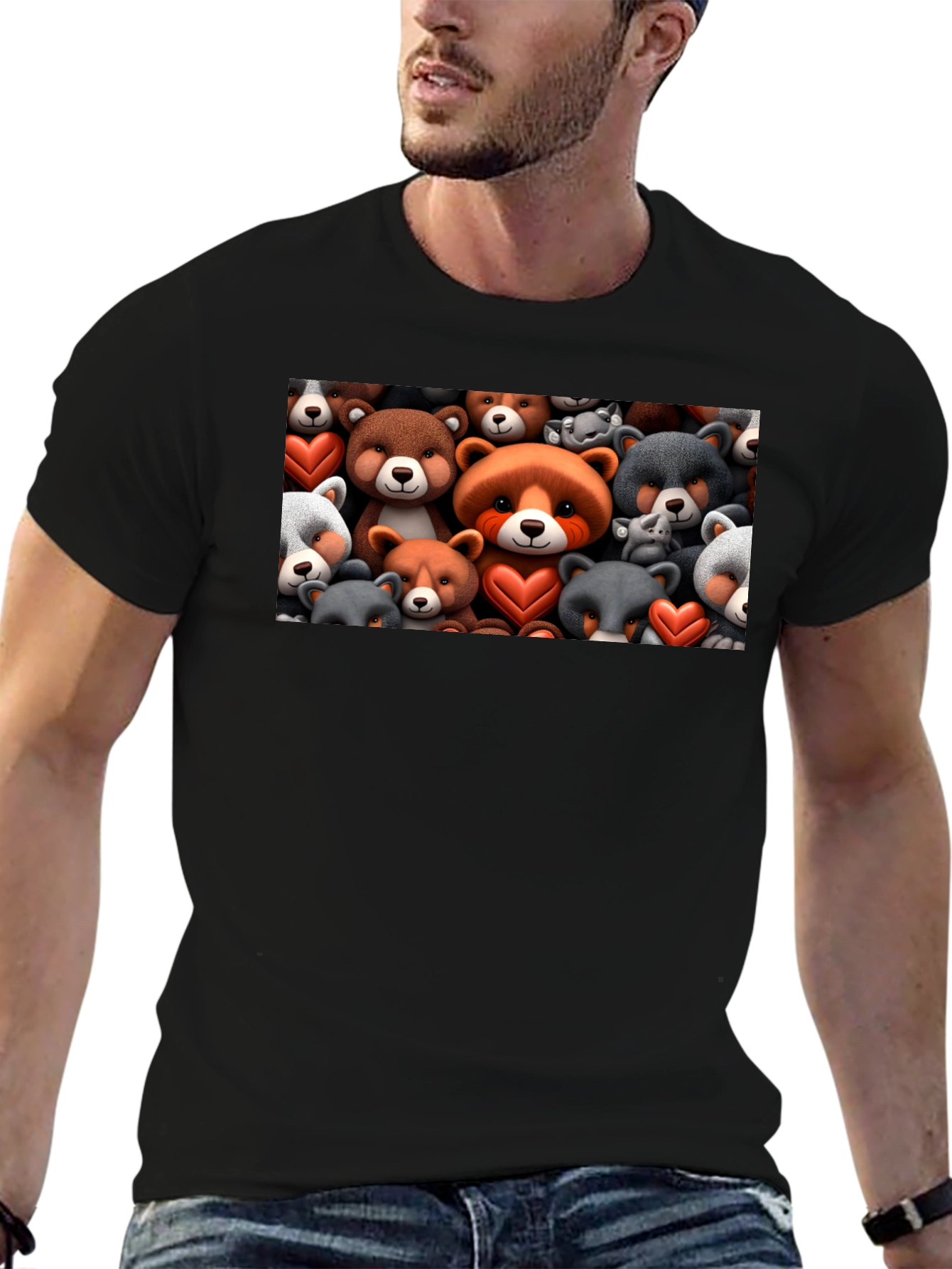 Black Bear Heart T-Shirt - Cute Cartoon Animal Tee view 6