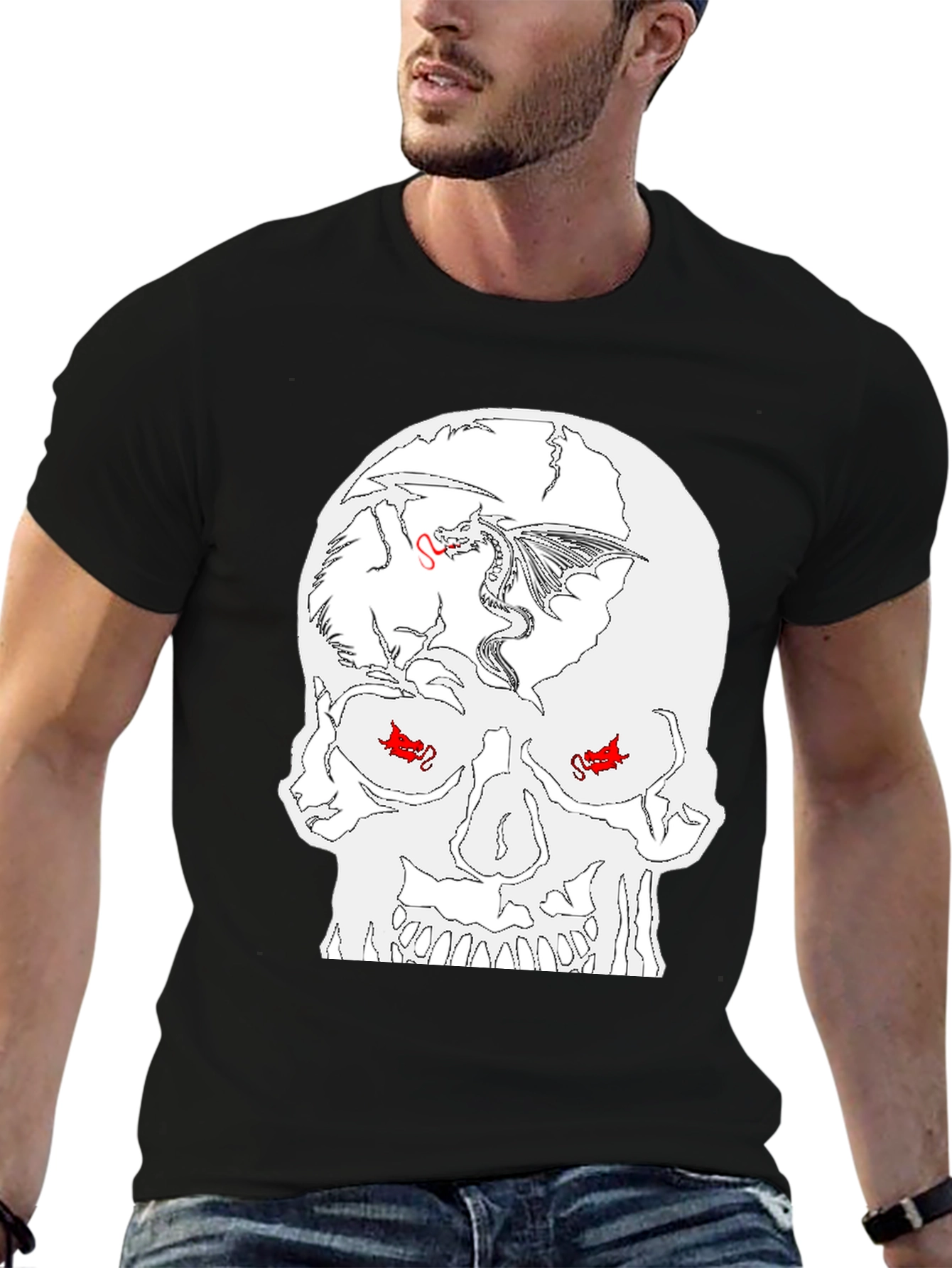 Black Skull Dragon Graphic Tee - Black Cotton Blend view 6