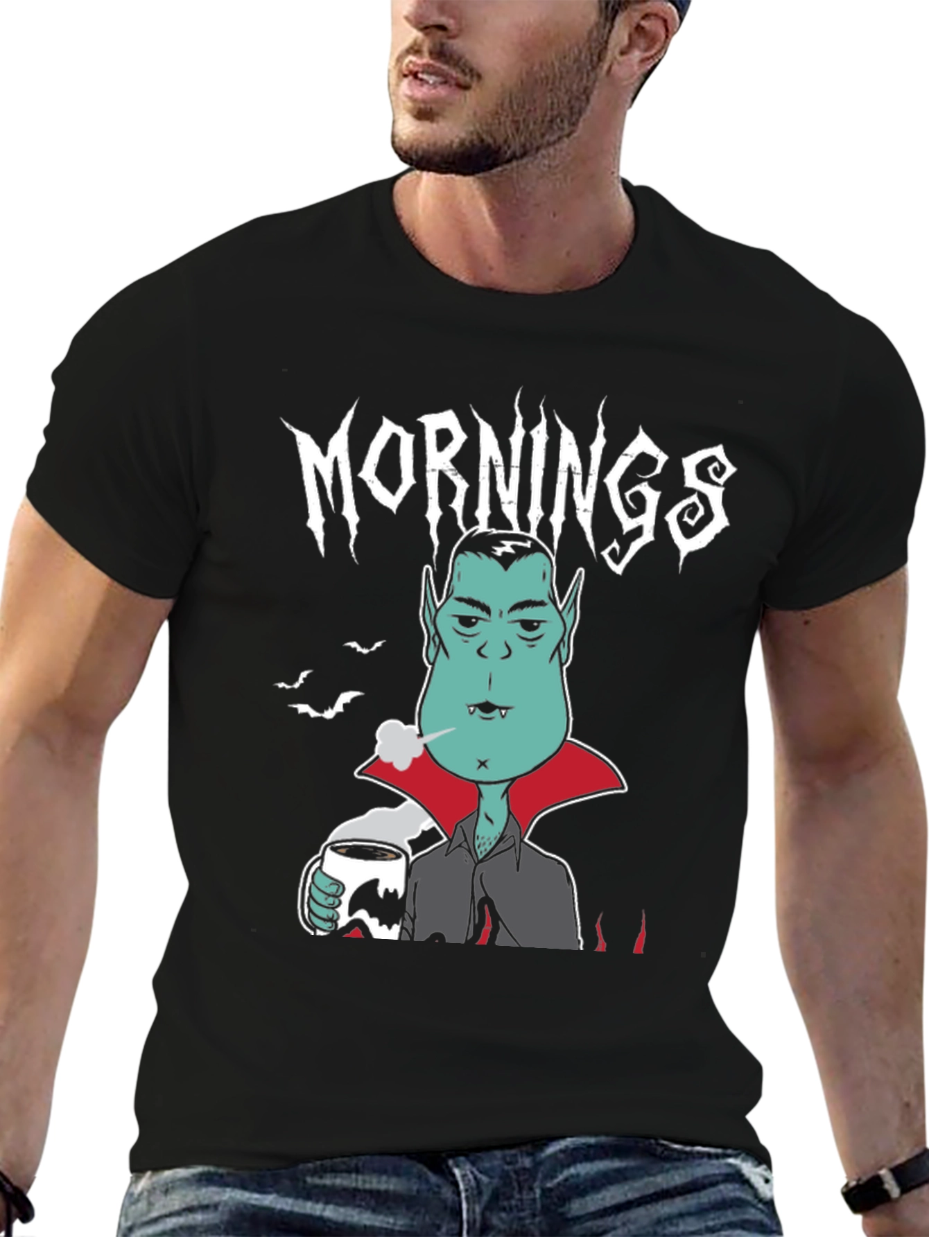 Black Mornings Vampire Graphic Tee - Black Cotton view 6