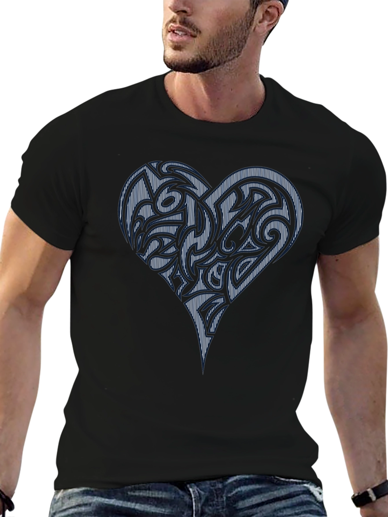 Black Tribal Heart Graphic Black T-Shirt view 6