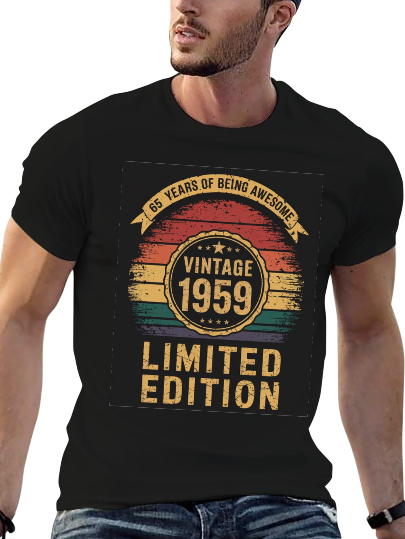 Black Vintage 1959 Limited Edition 65th Birthday T-Shirt view 6