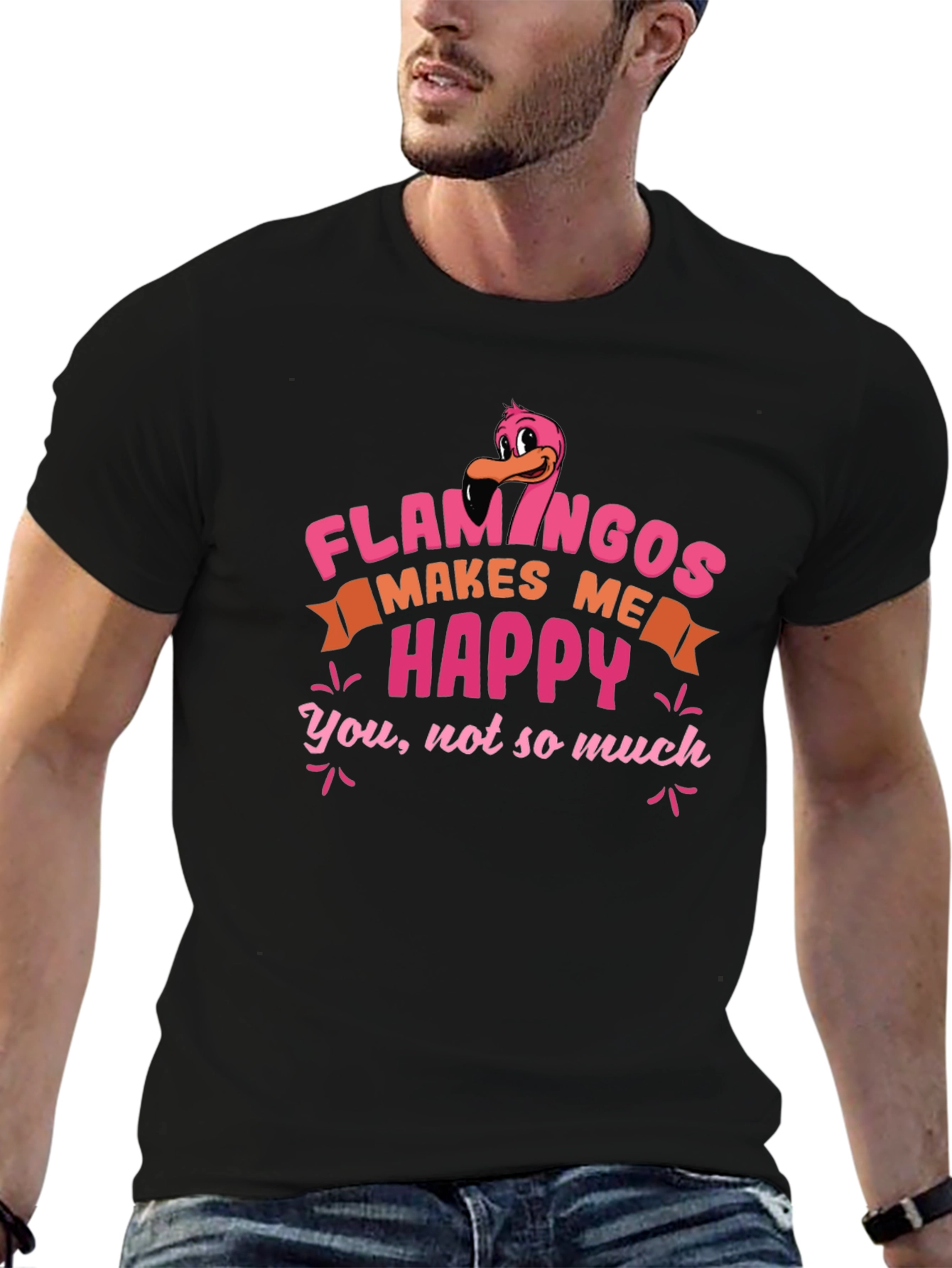Black Funny Flamingo T-Shirt - Makes Me Happy view 6