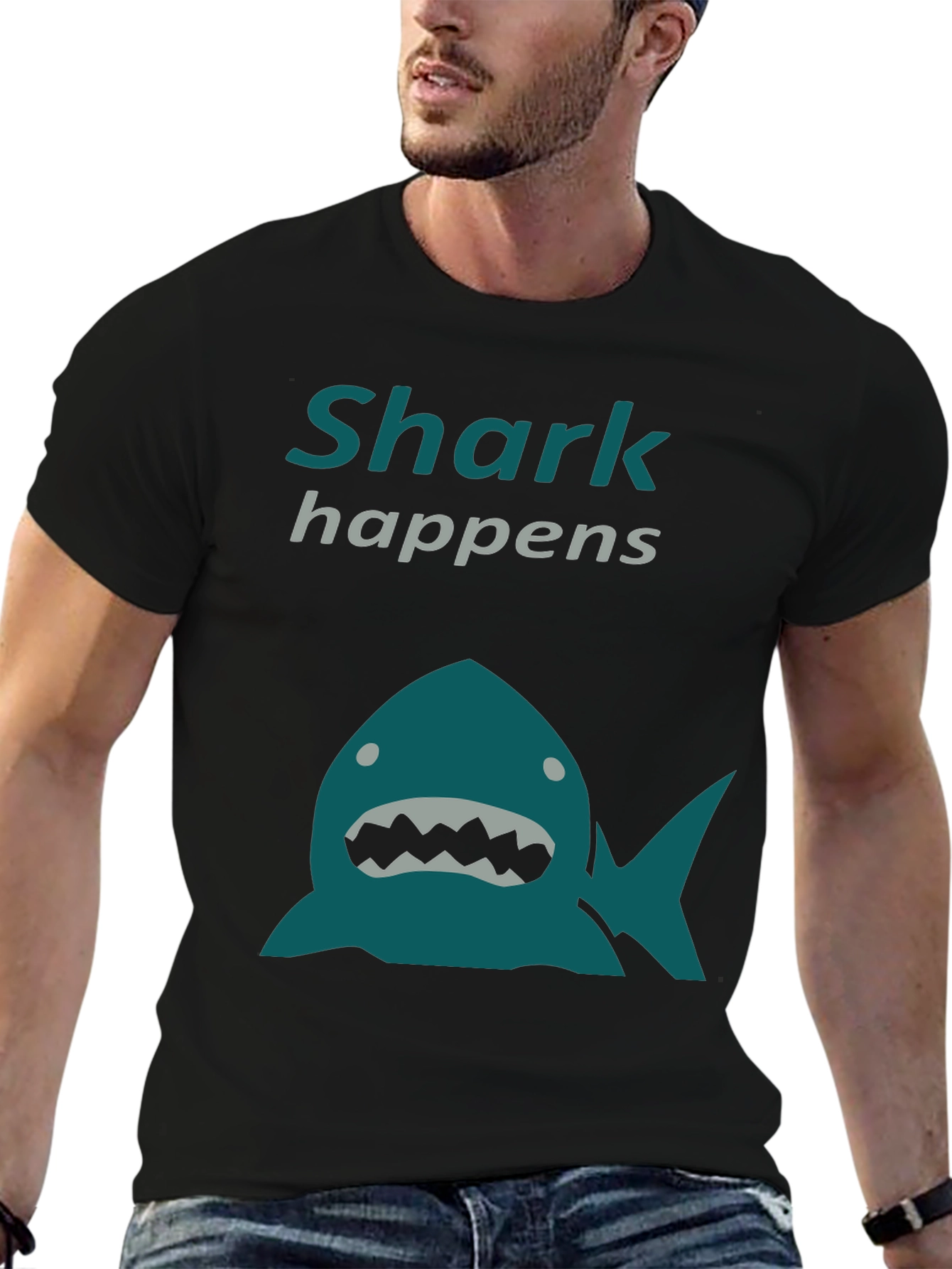 Black Shark Happens Graphic T-Shirt - Novelty Tee view 6