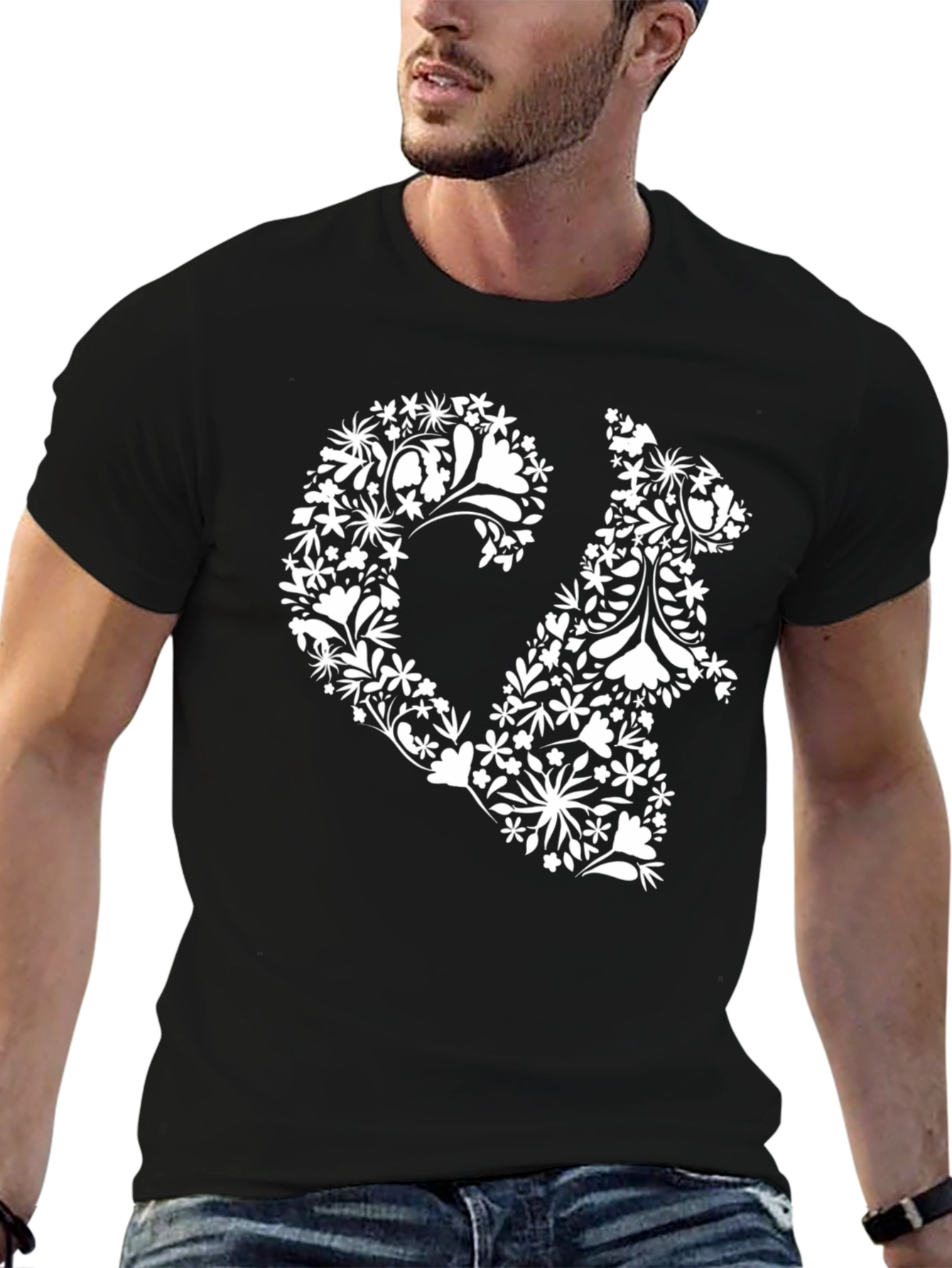 Black Floral Squirrel Graphic Tee - Unique Nature Inspired Design view 6