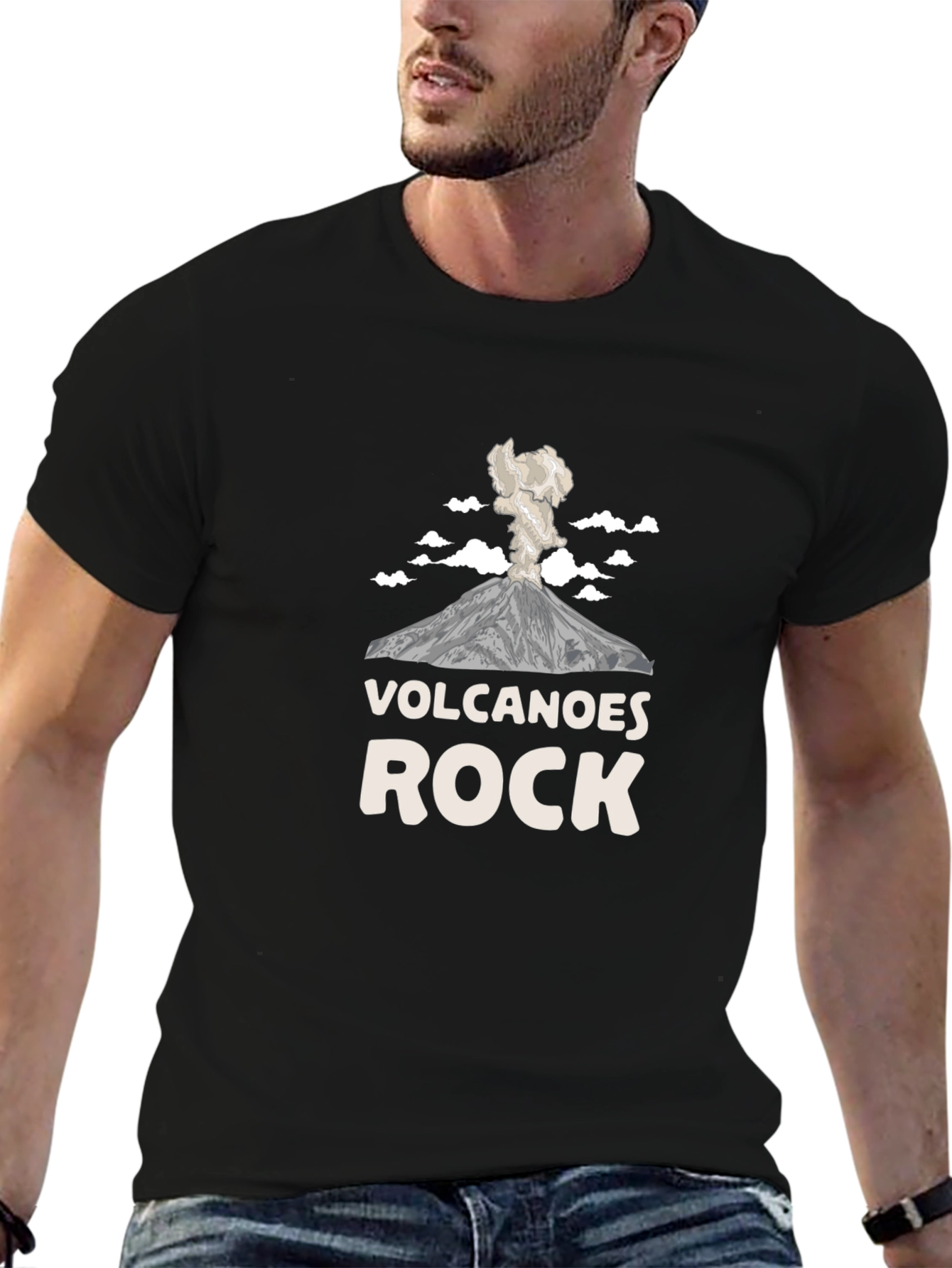 Black Volcanoes Rock Graphic Tee - Black Cotton T-Shirt view 6