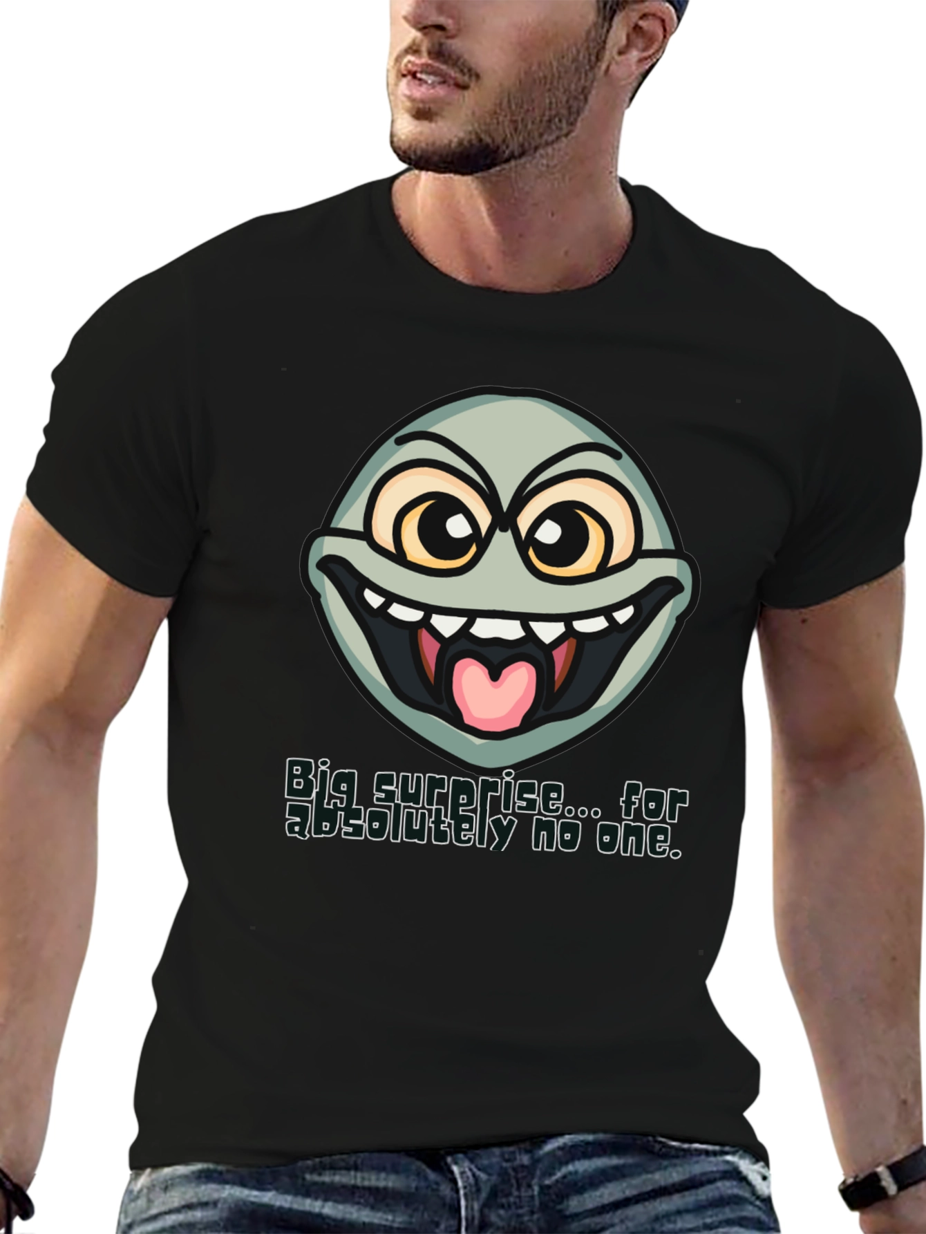 Black Funny Face T-Shirt - "Big Surprise..." Sarcastic Humor Tee view 6