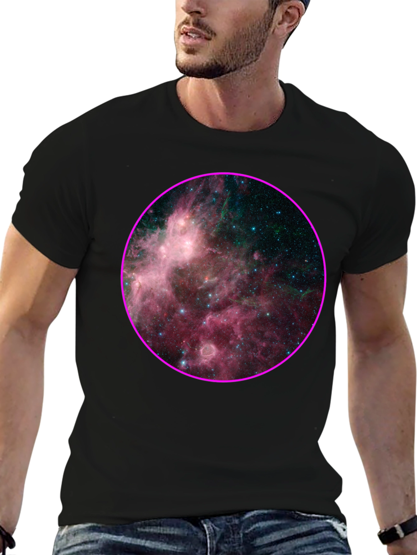 Black Nebula Galaxy Print Black T-Shirt view 6