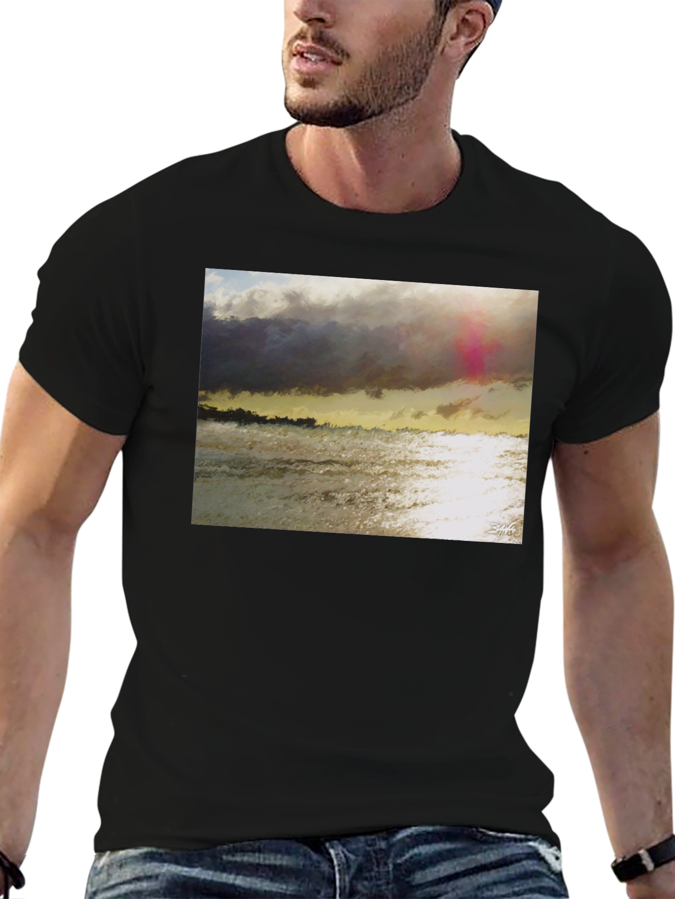 Black Ocean Sunset Graphic T-Shirt - Soft Cotton Blend view 6