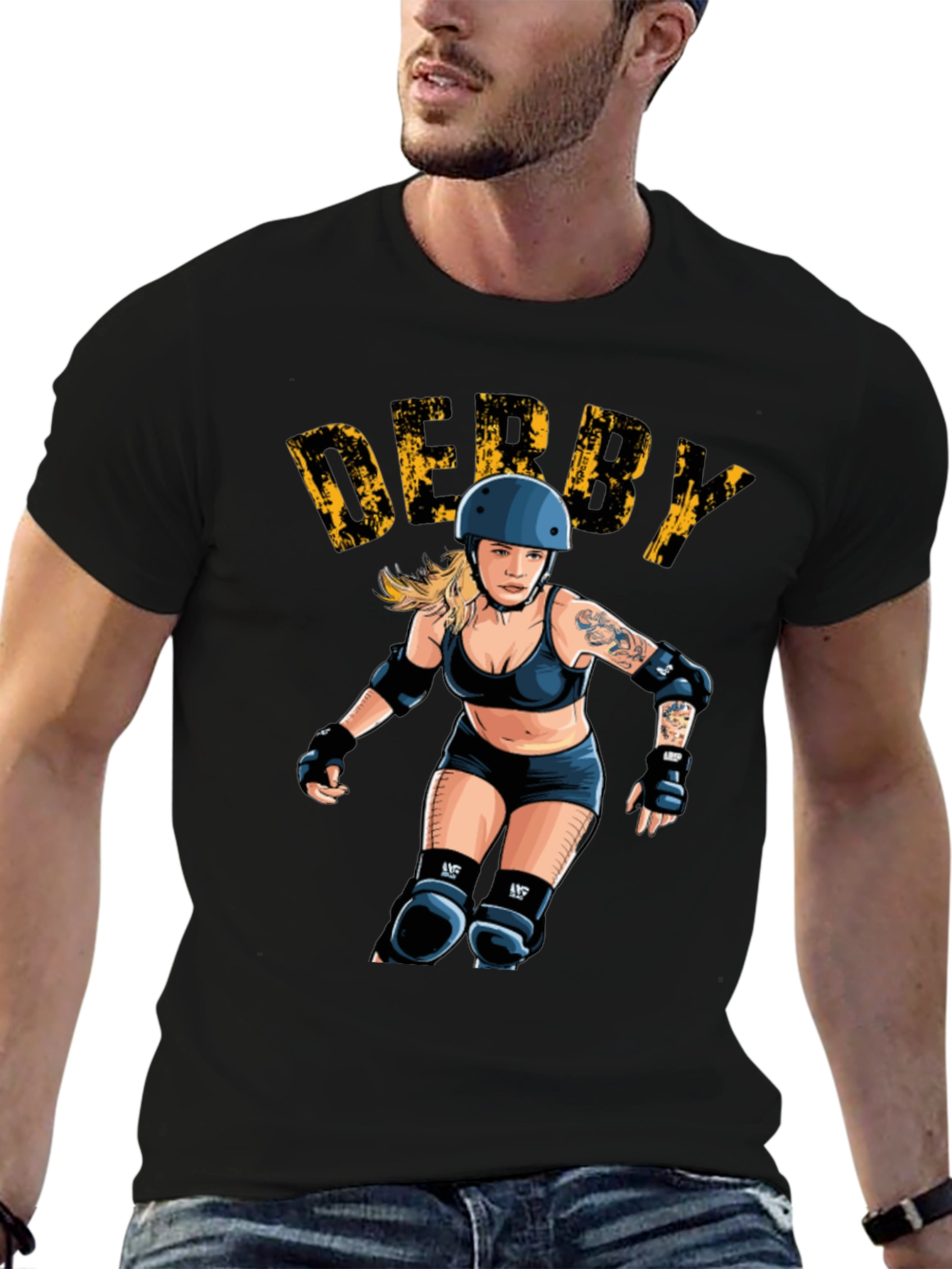 Black Derby Girl Graphic T-Shirt - Roller Derby Tee view 6