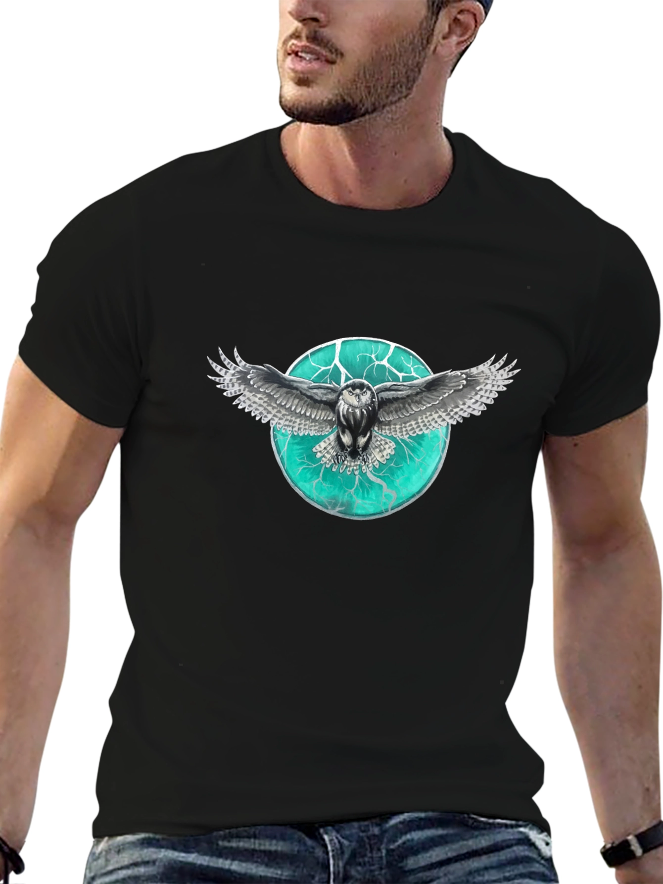 Black Owl Graphic Print Men's T-Shirt view 6