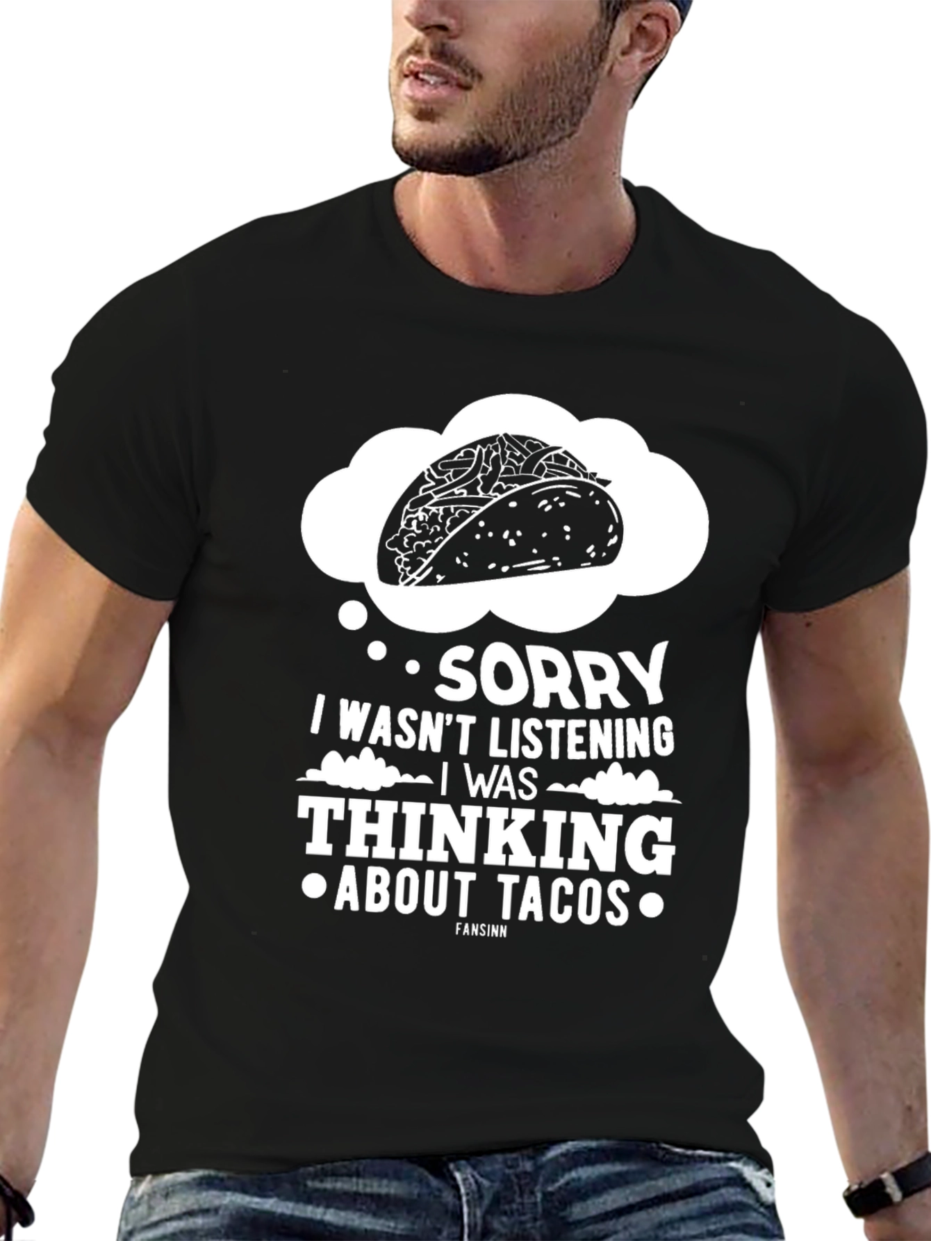 Black Sorry Thinking About Tacos Graphic Tee view 6