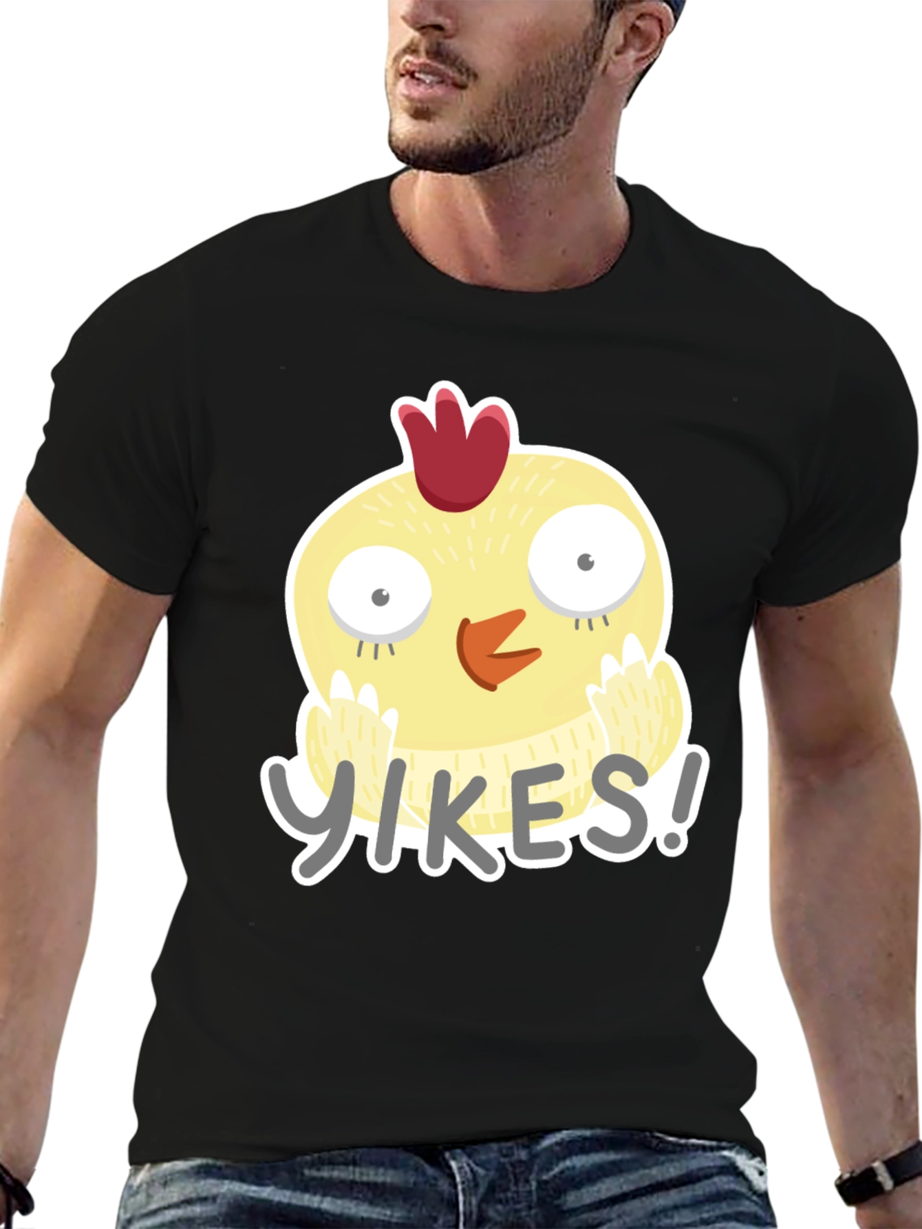 Black Yikes Chicken Graphic Tee - Black Cotton T-Shirt view 6