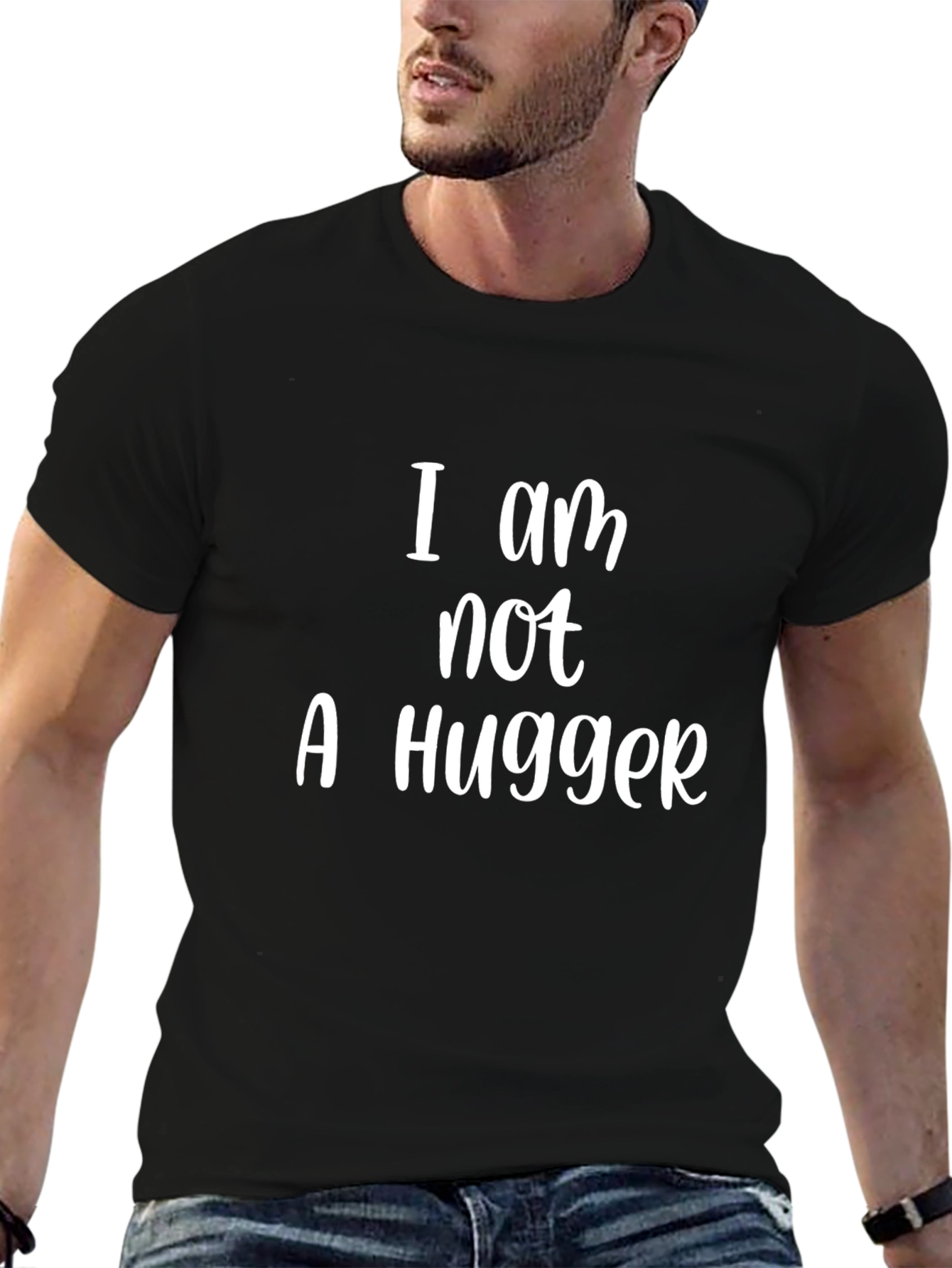 Black I am not a Hugger Graphic T-Shirt view 6