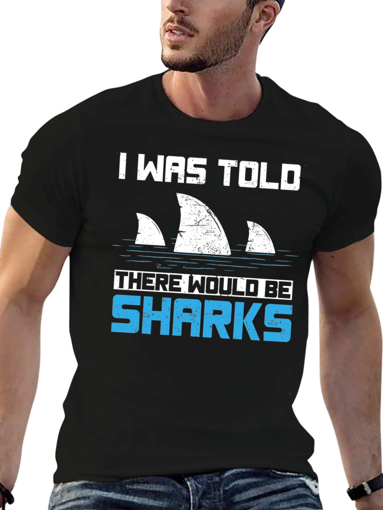 Black Shark Fin T-Shirt - I Was Told There Would Be Sharks Funny Graphic Tee view 6