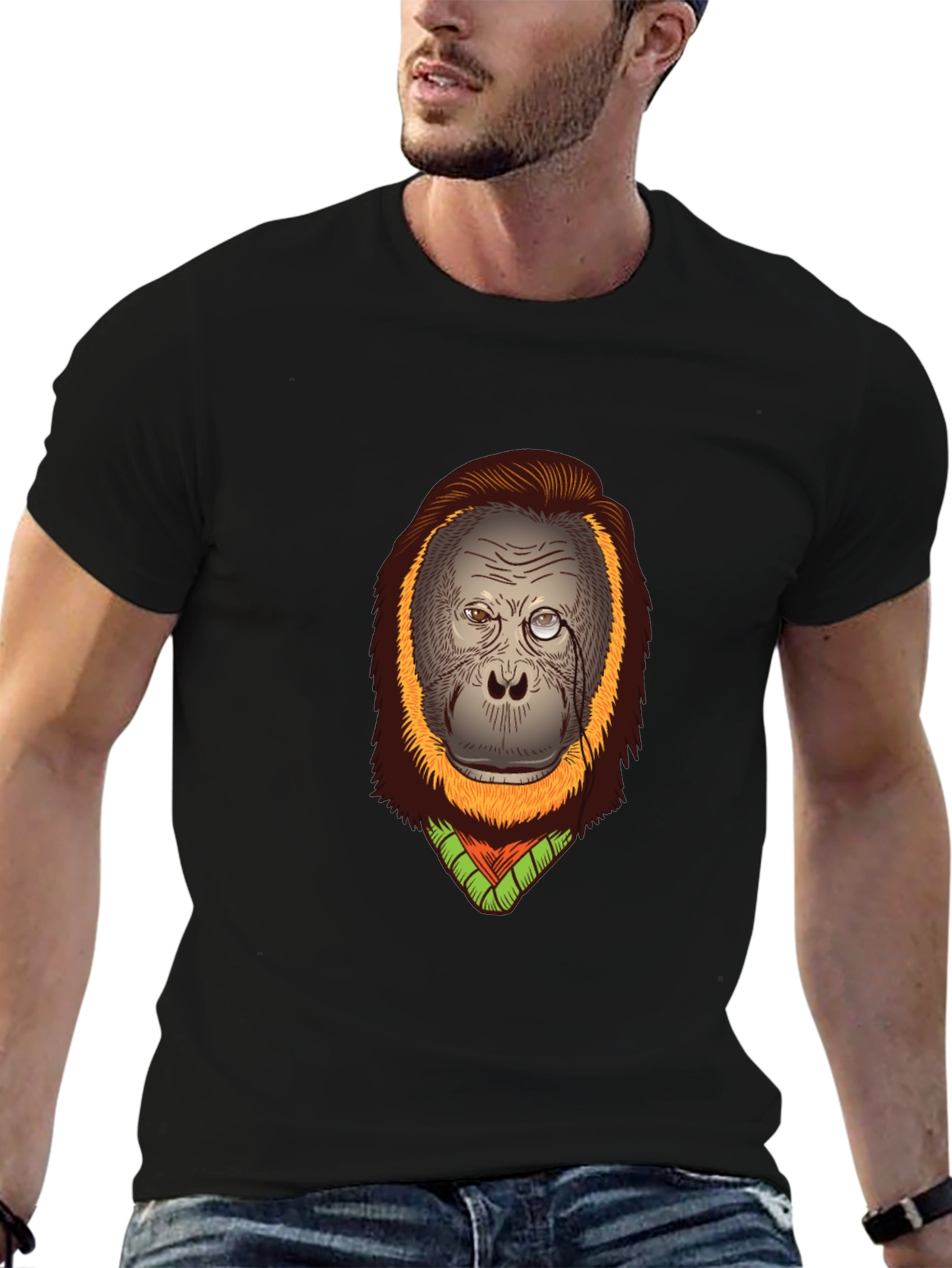 Black Orangutan T-Shirt: Gentleman Monkey Design view 6