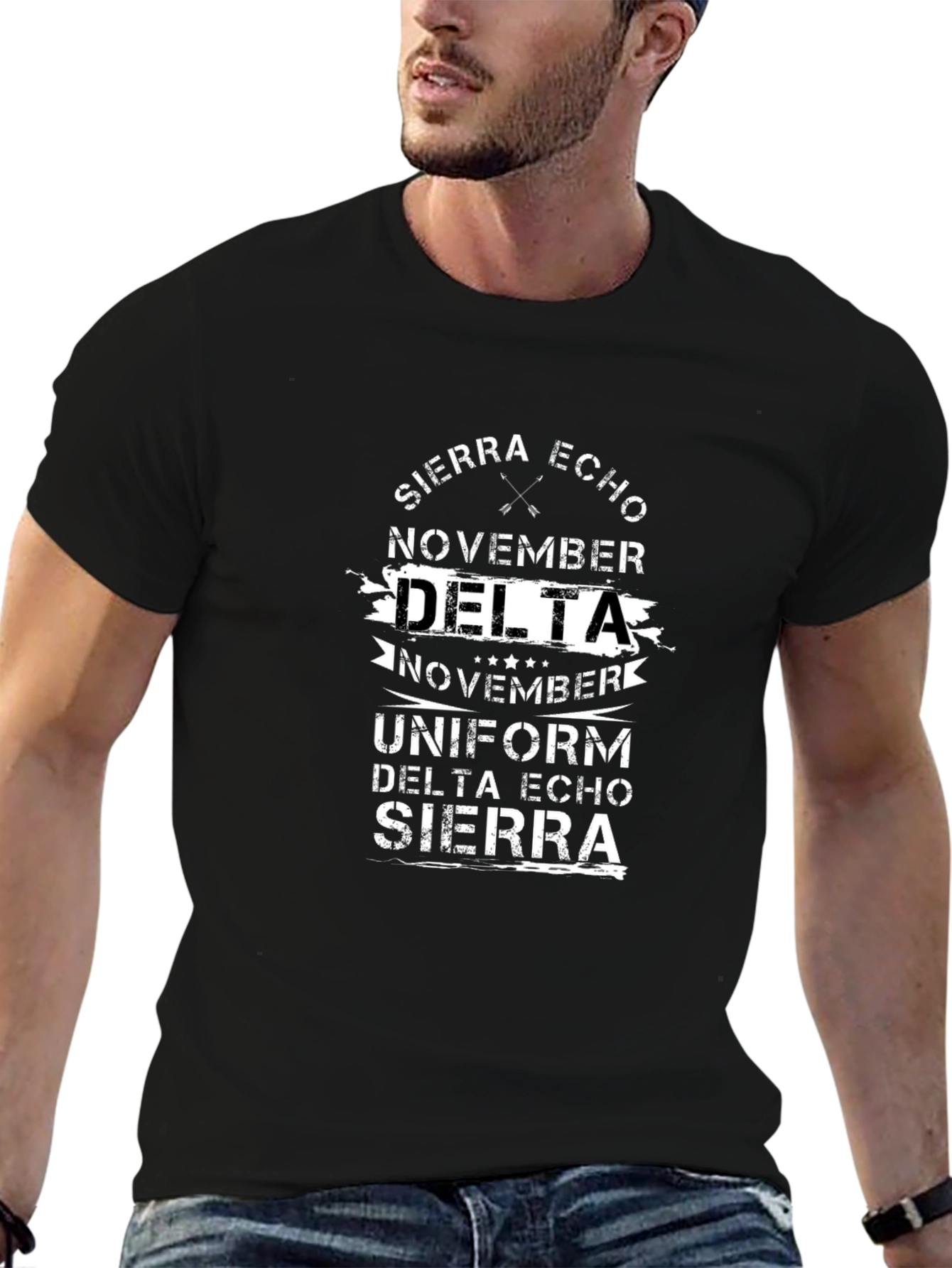 Black Sierra Echo November Delta Graphic T-Shirt view 6