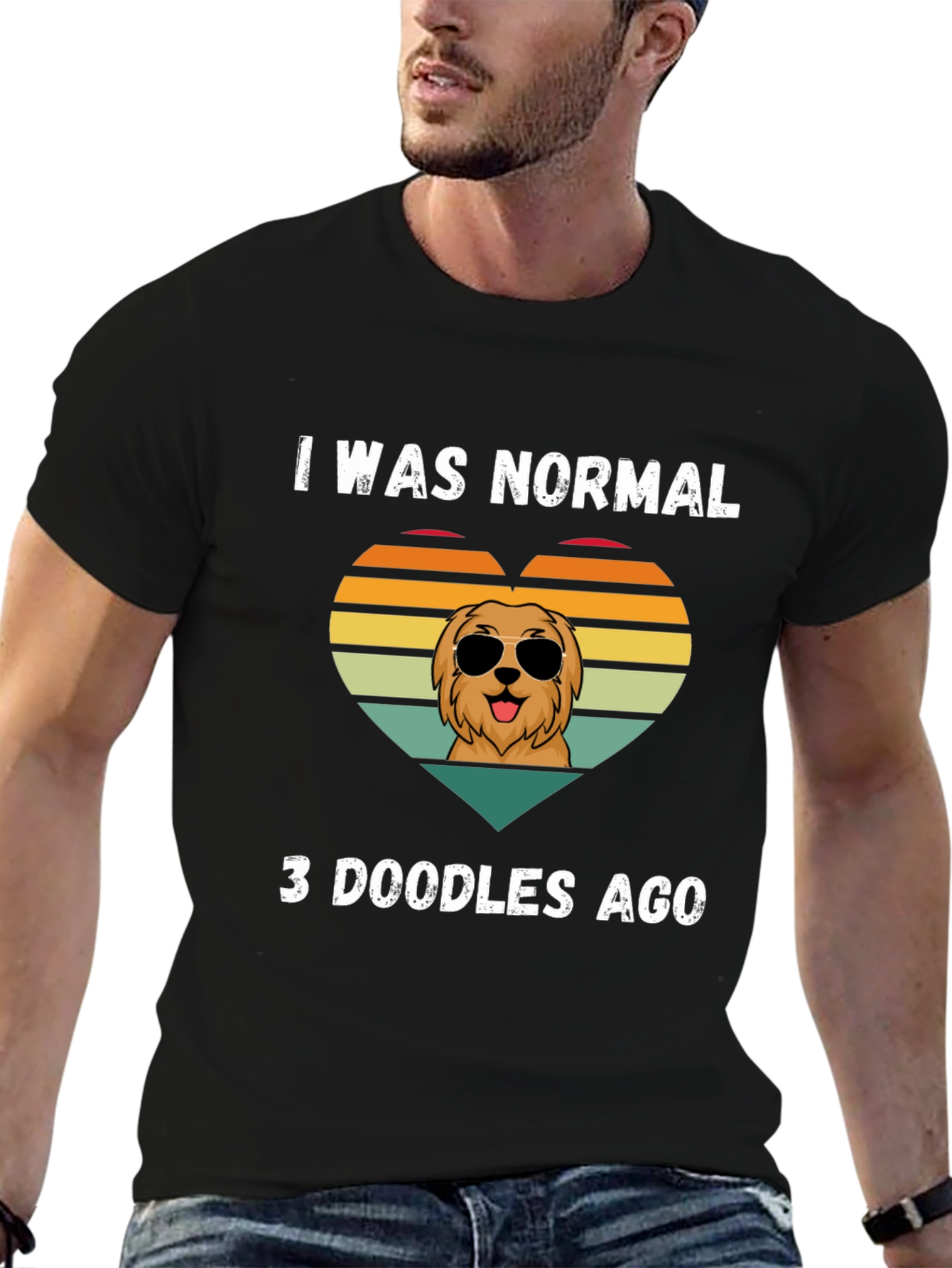 Black I Was Normal 3 Doodles Ago T-Shirt view 6