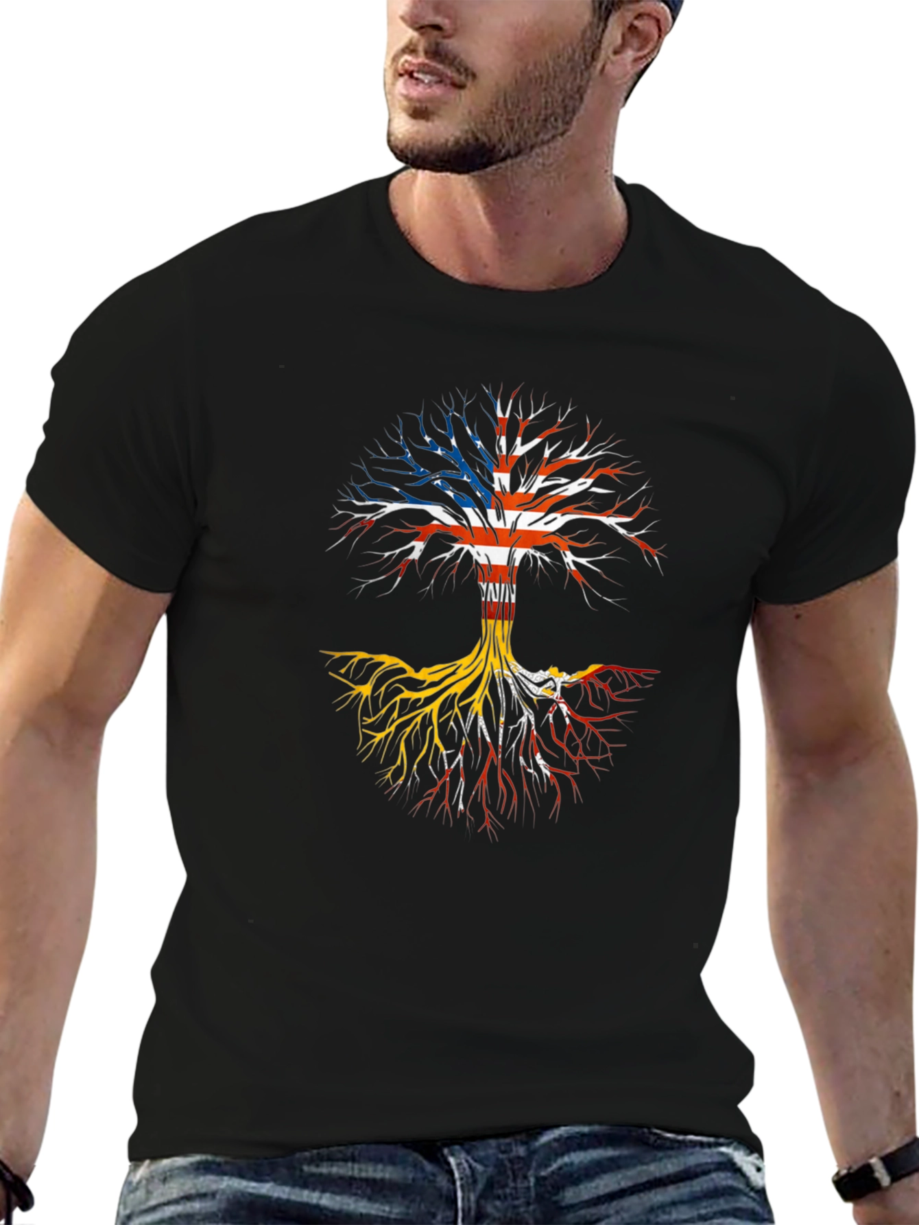 Black USA Germany Roots Tree T-Shirt view 6