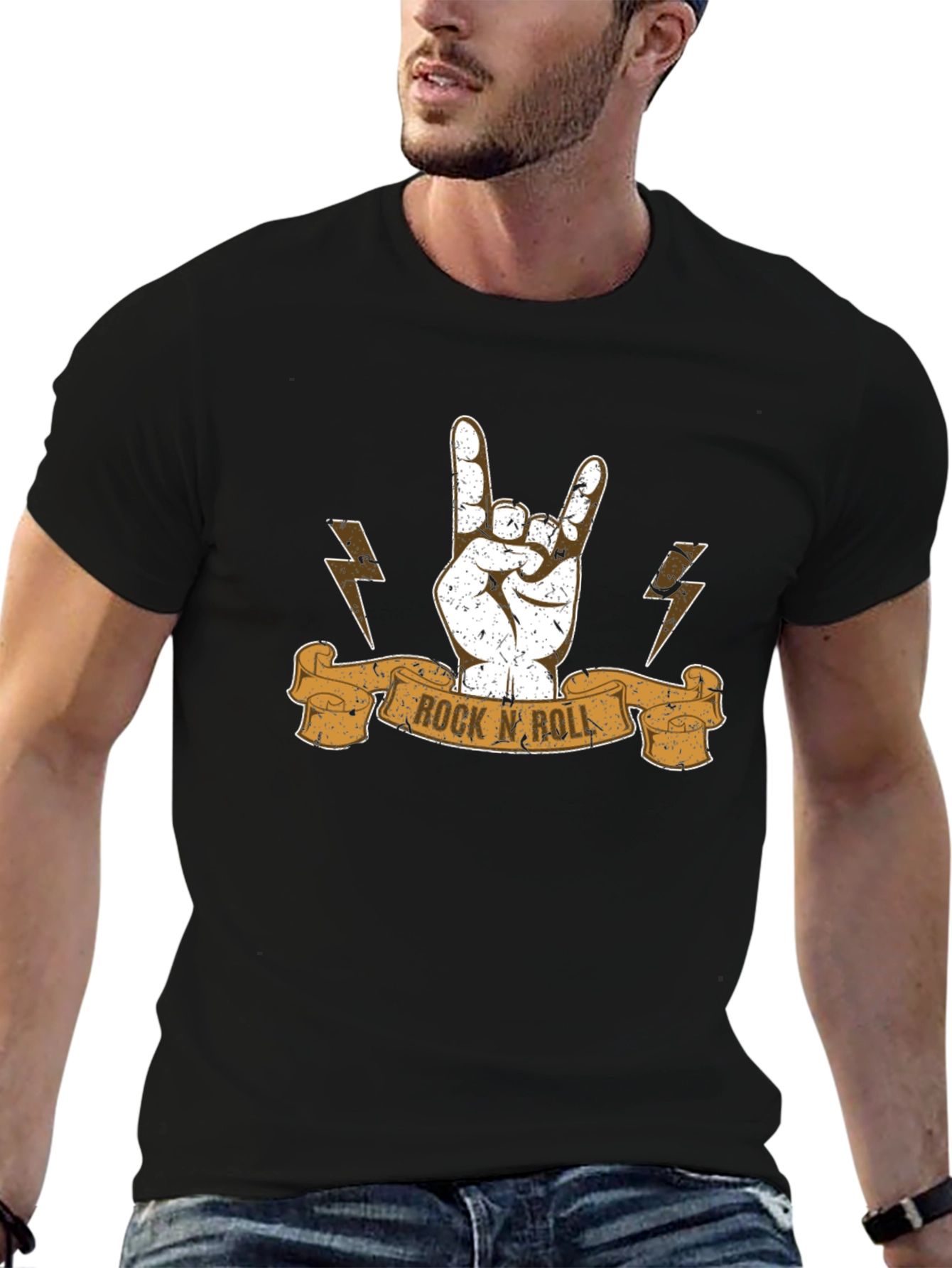 Black Rock N Roll Hand Sign T-Shirt - Black view 6