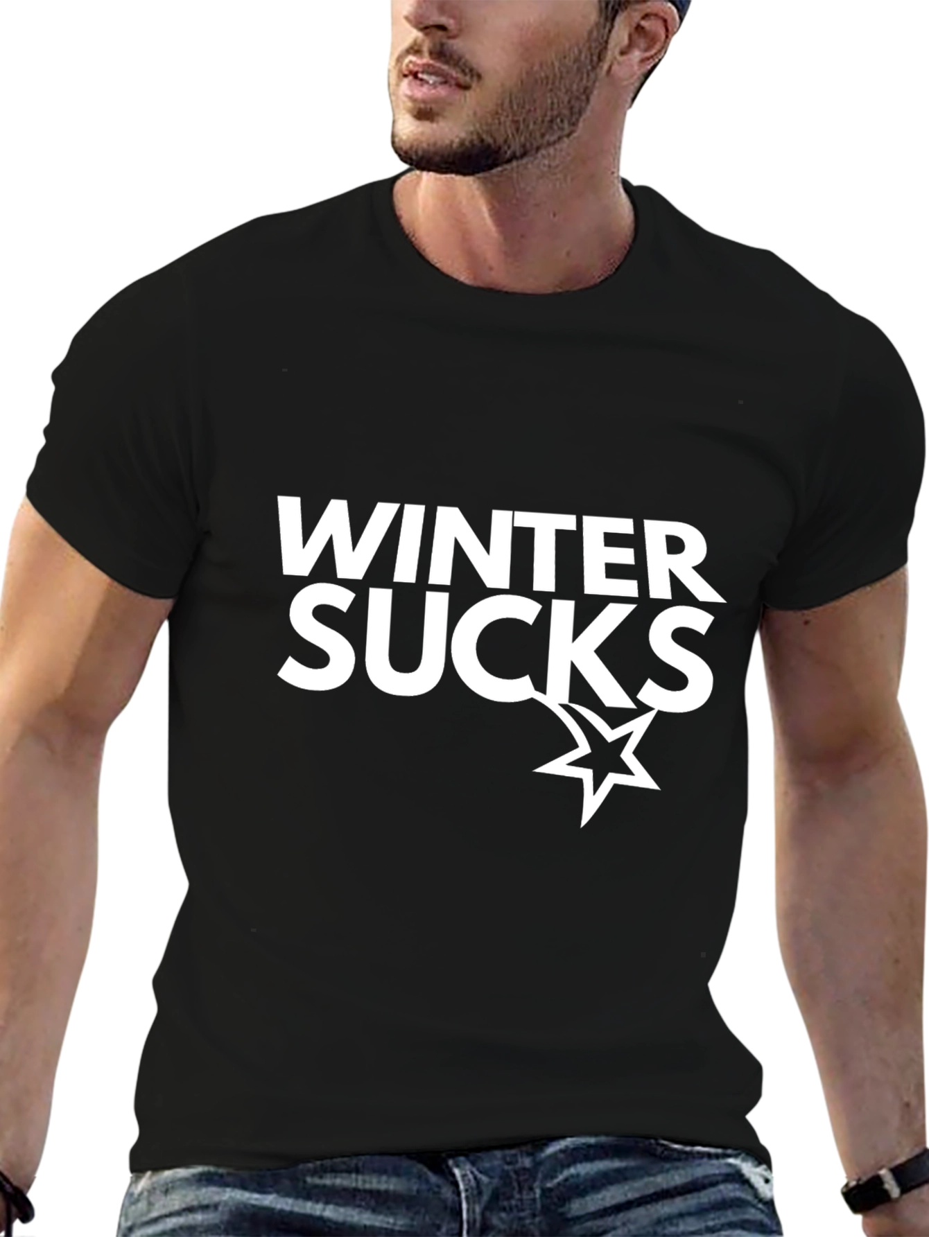 Black Winter Sucks Graphic T-Shirt - Black view 6